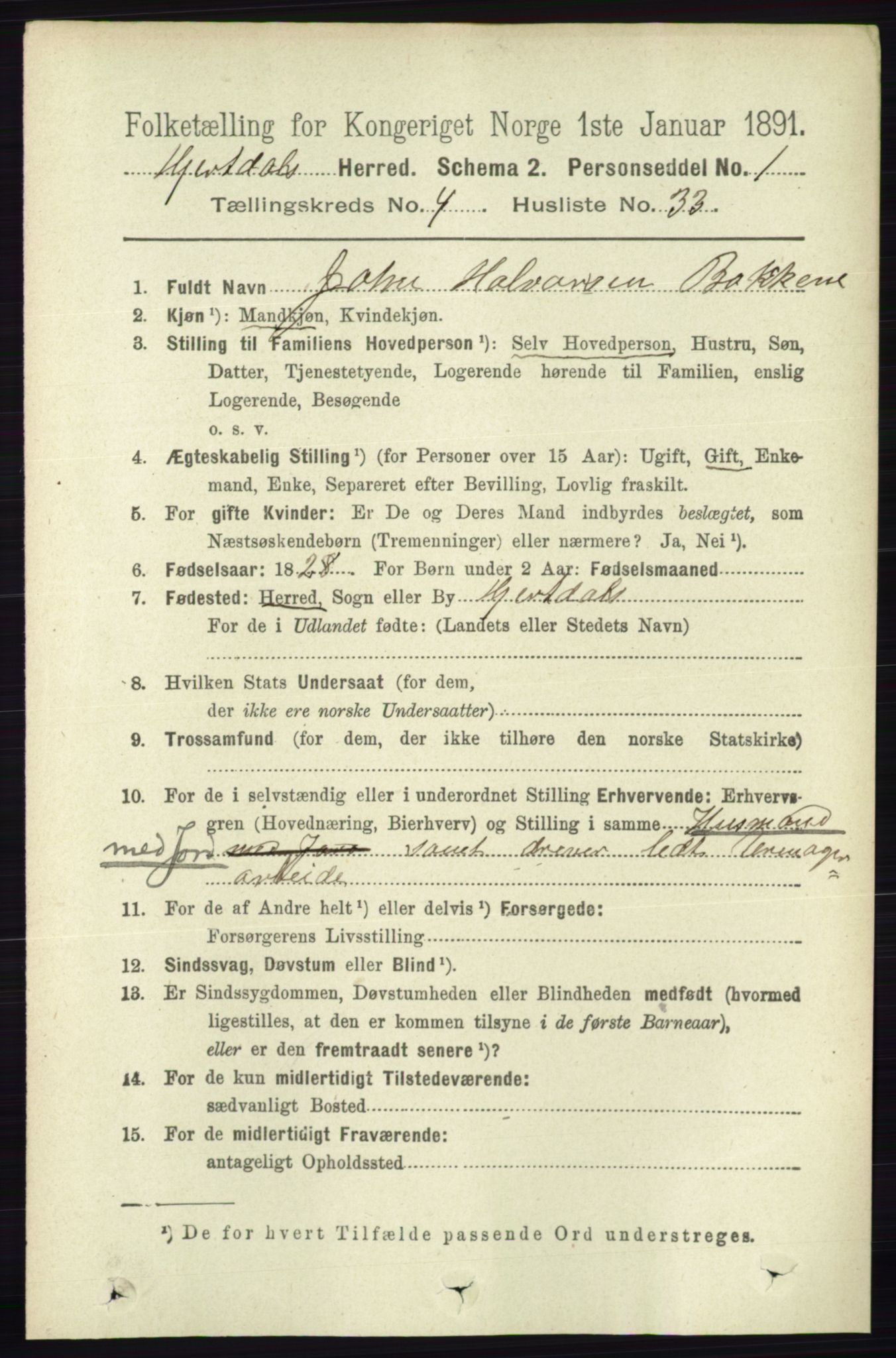 RA, 1891 census for 0827 Hjartdal, 1891, p. 1574