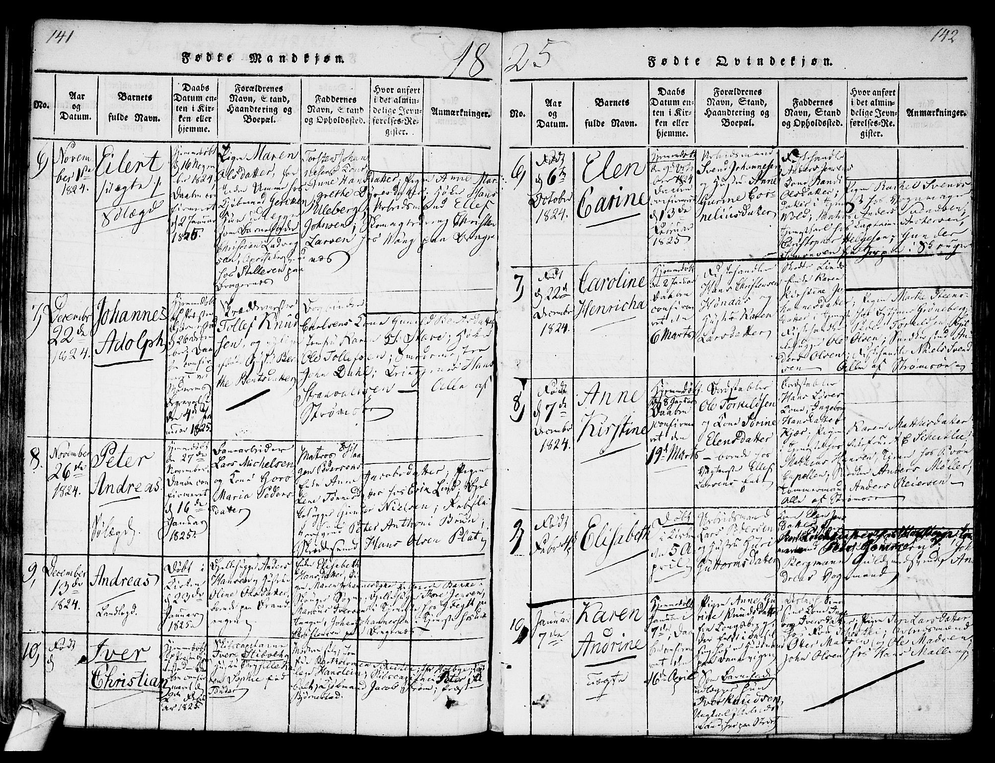 Strømsø kirkebøker, AV/SAKO-A-246/F/Fa/L0011: Parish register (official) no. I 11, 1815-1829, p. 141-142