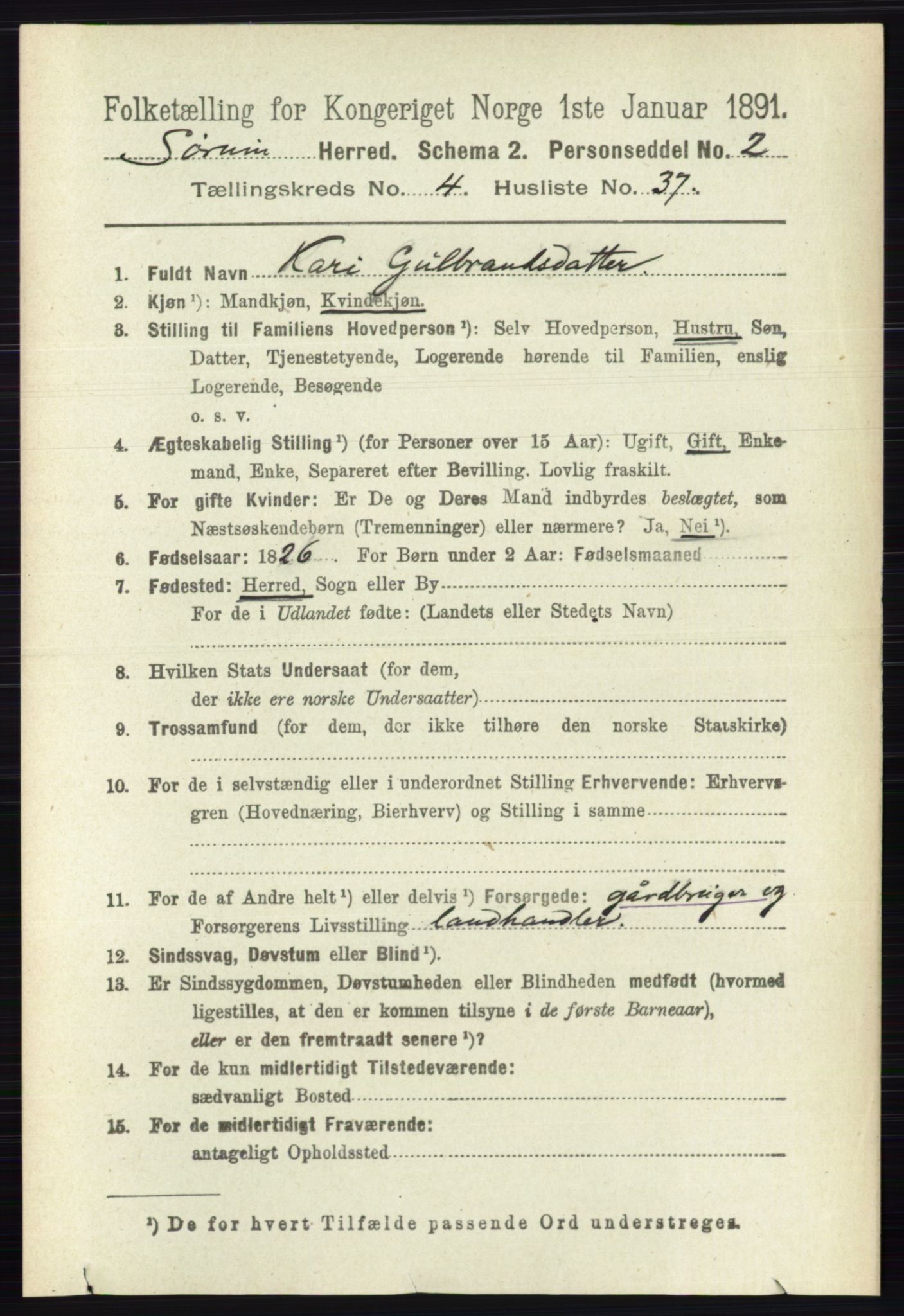 RA, 1891 census for 0226 Sørum, 1891, p. 2093