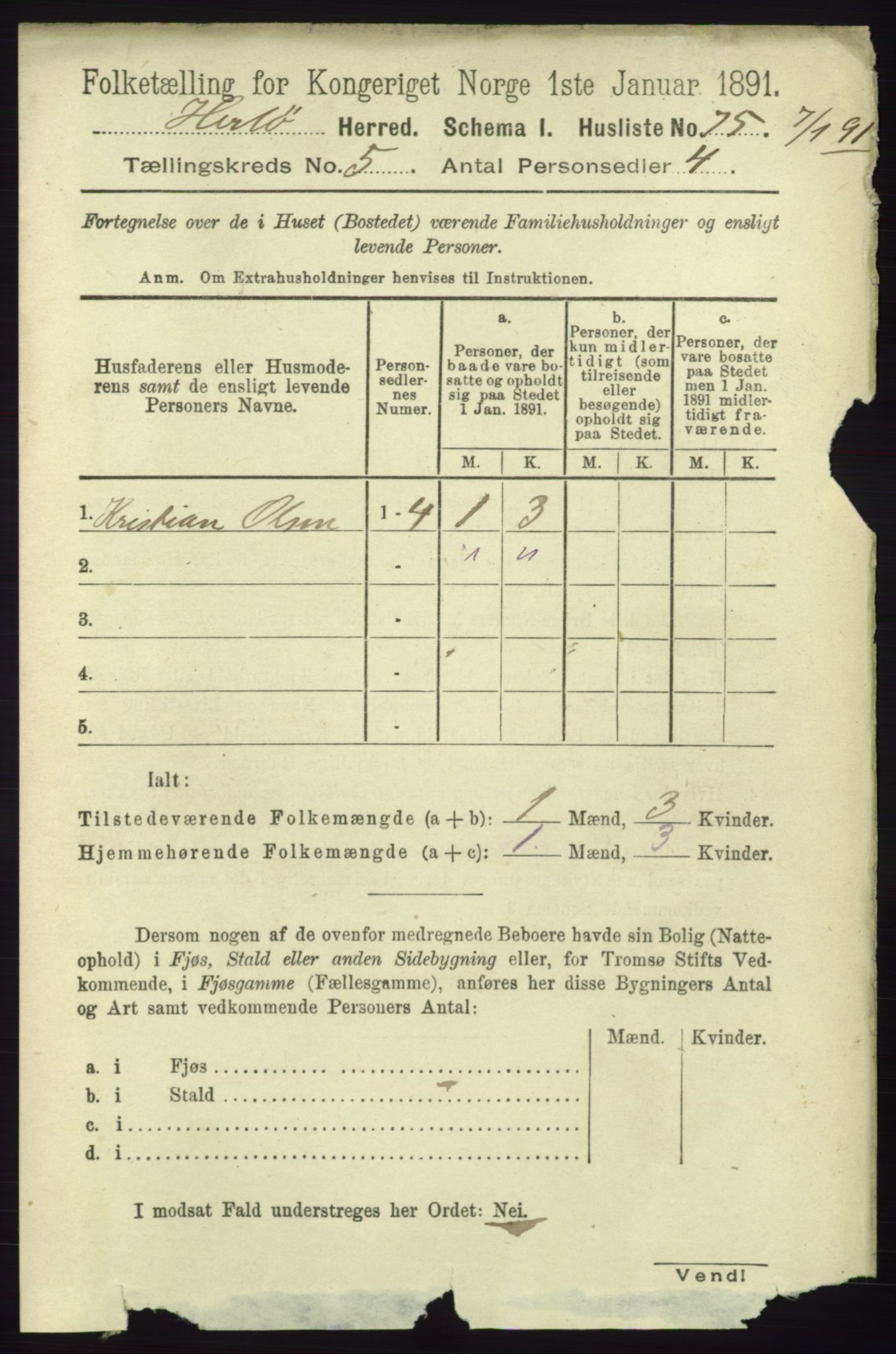 RA, 1891 census for 1258 Herdla, 1891, p. 2081