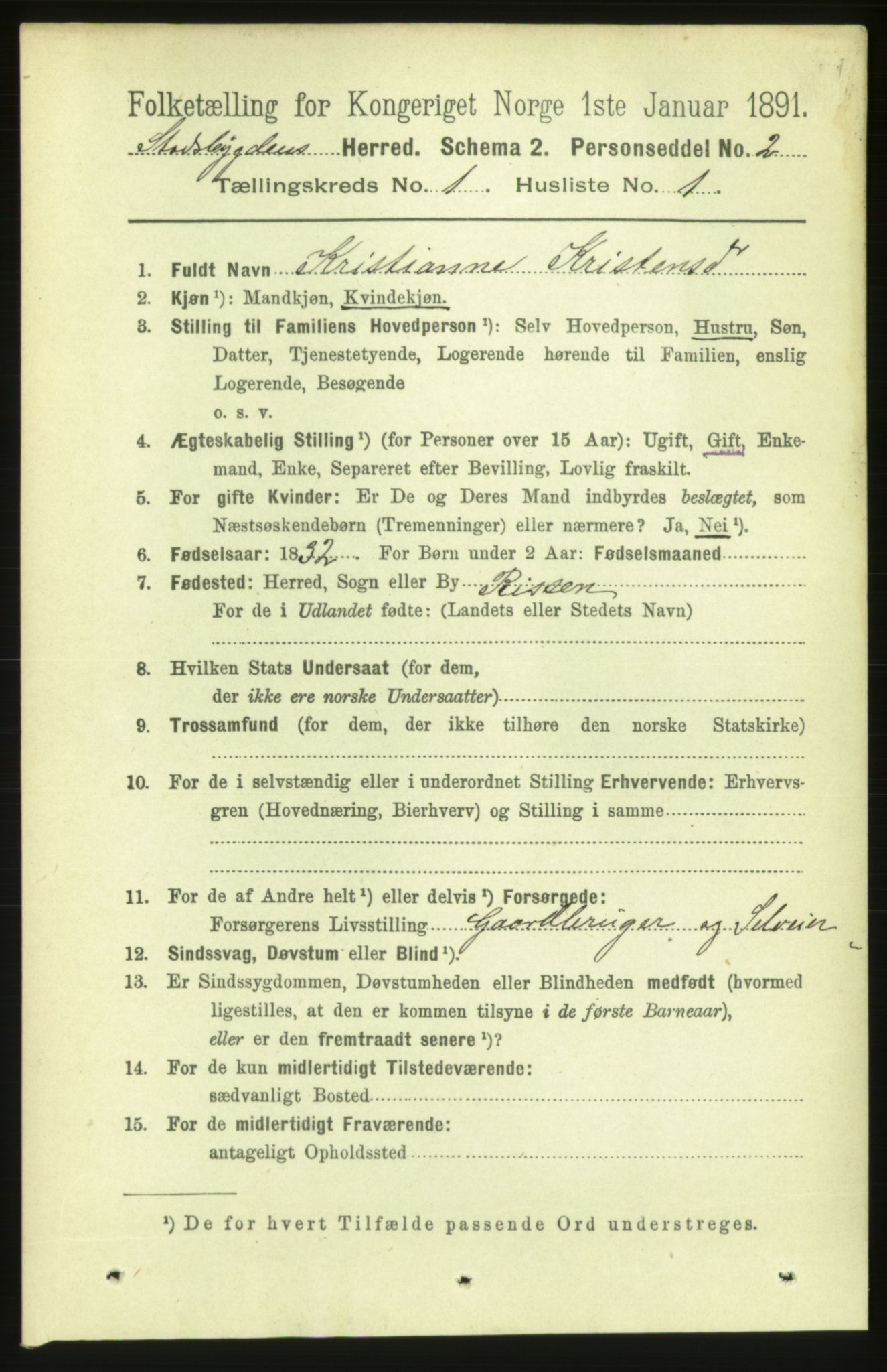 RA, 1891 census for 1625 Stadsbygd, 1891, p. 105