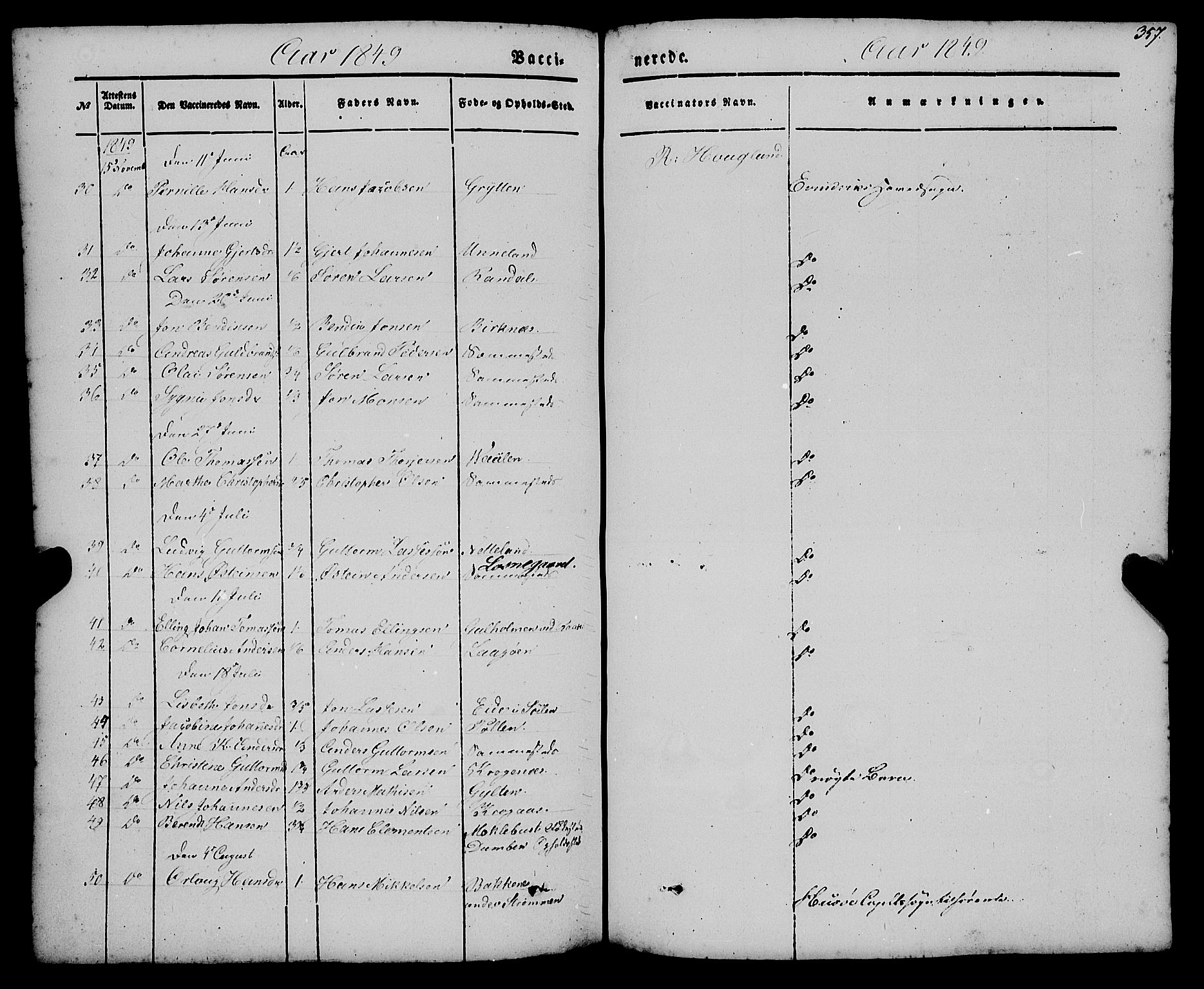 Gulen sokneprestembete, AV/SAB-A-80201/H/Haa/Haaa/L0021: Parish register (official) no. A 21, 1848-1858, p. 357