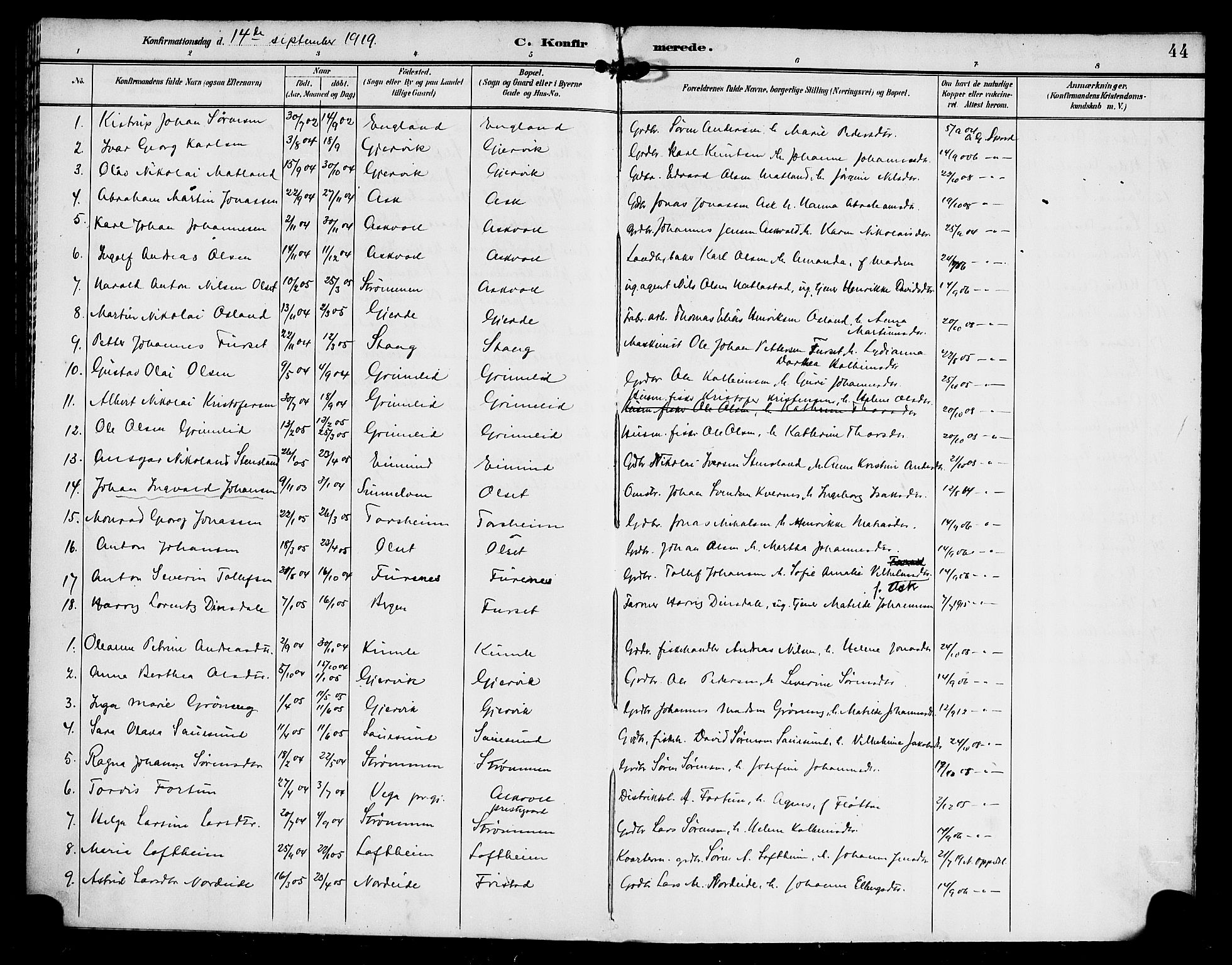 Askvoll sokneprestembete, AV/SAB-A-79501/H/Haa/Haab/L0001: Parish register (official) no. B 1, 1896-1920, p. 44