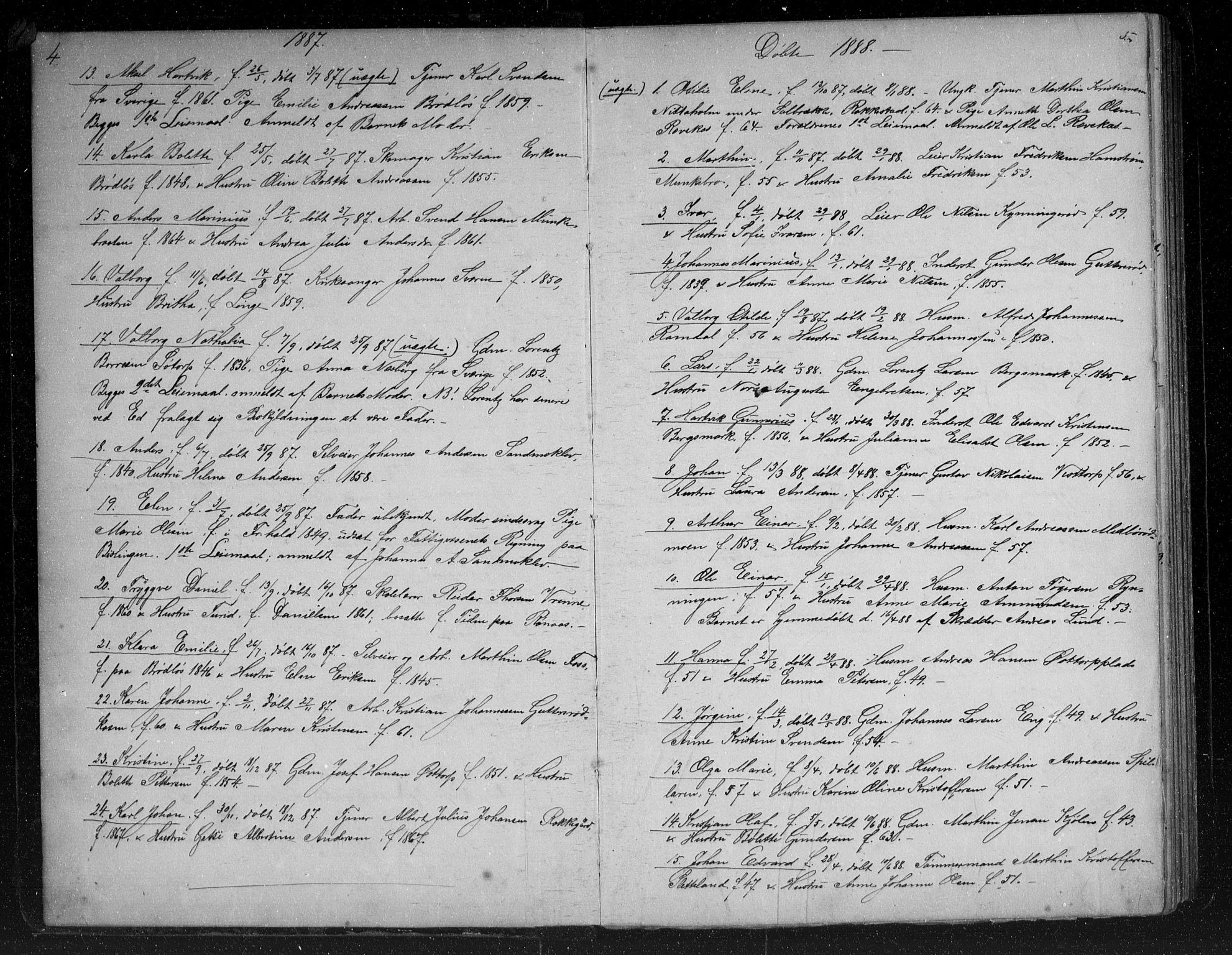 Berg prestekontor Kirkebøker, AV/SAO-A-10902/G/Gc/L0003: Parish register (copy) no. III 3, 1887-1958, p. 4-5