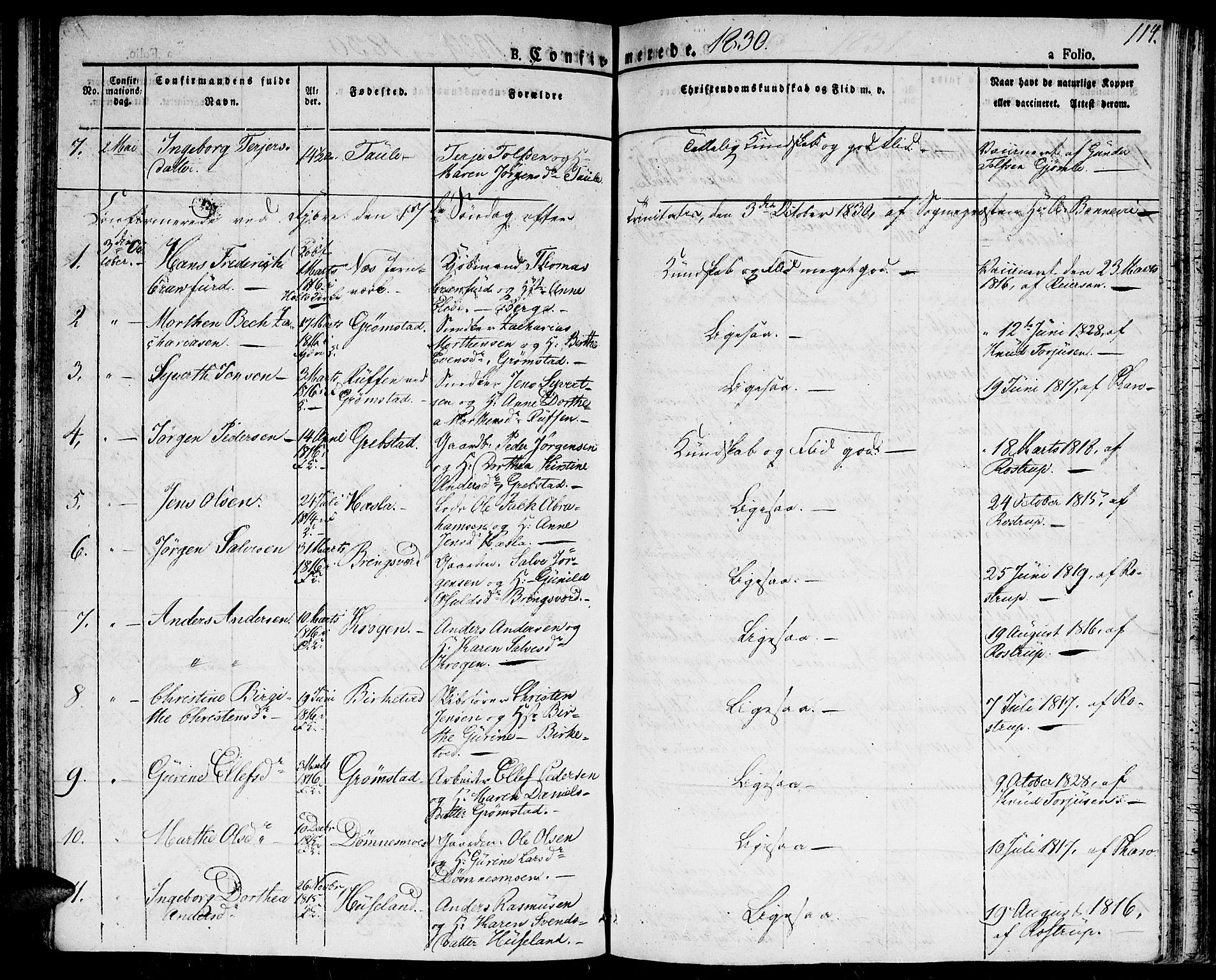 Fjære sokneprestkontor, AV/SAK-1111-0011/F/Fa/L0002: Parish register (official) no. A 2, 1827-1839, p. 114