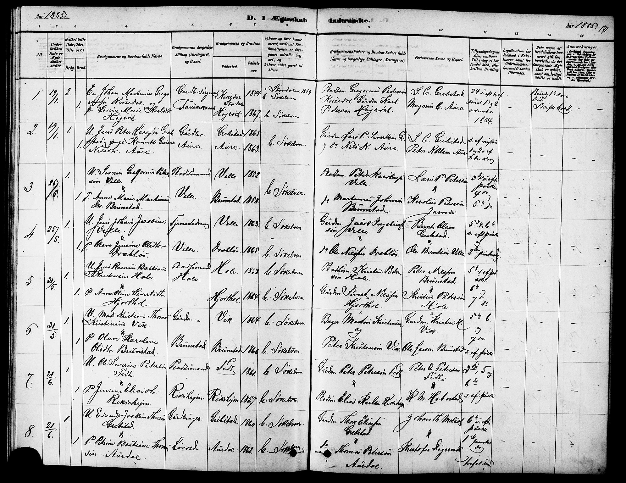 Ministerialprotokoller, klokkerbøker og fødselsregistre - Møre og Romsdal, SAT/A-1454/523/L0339: Parish register (copy) no. 523C02, 1878-1891, p. 171