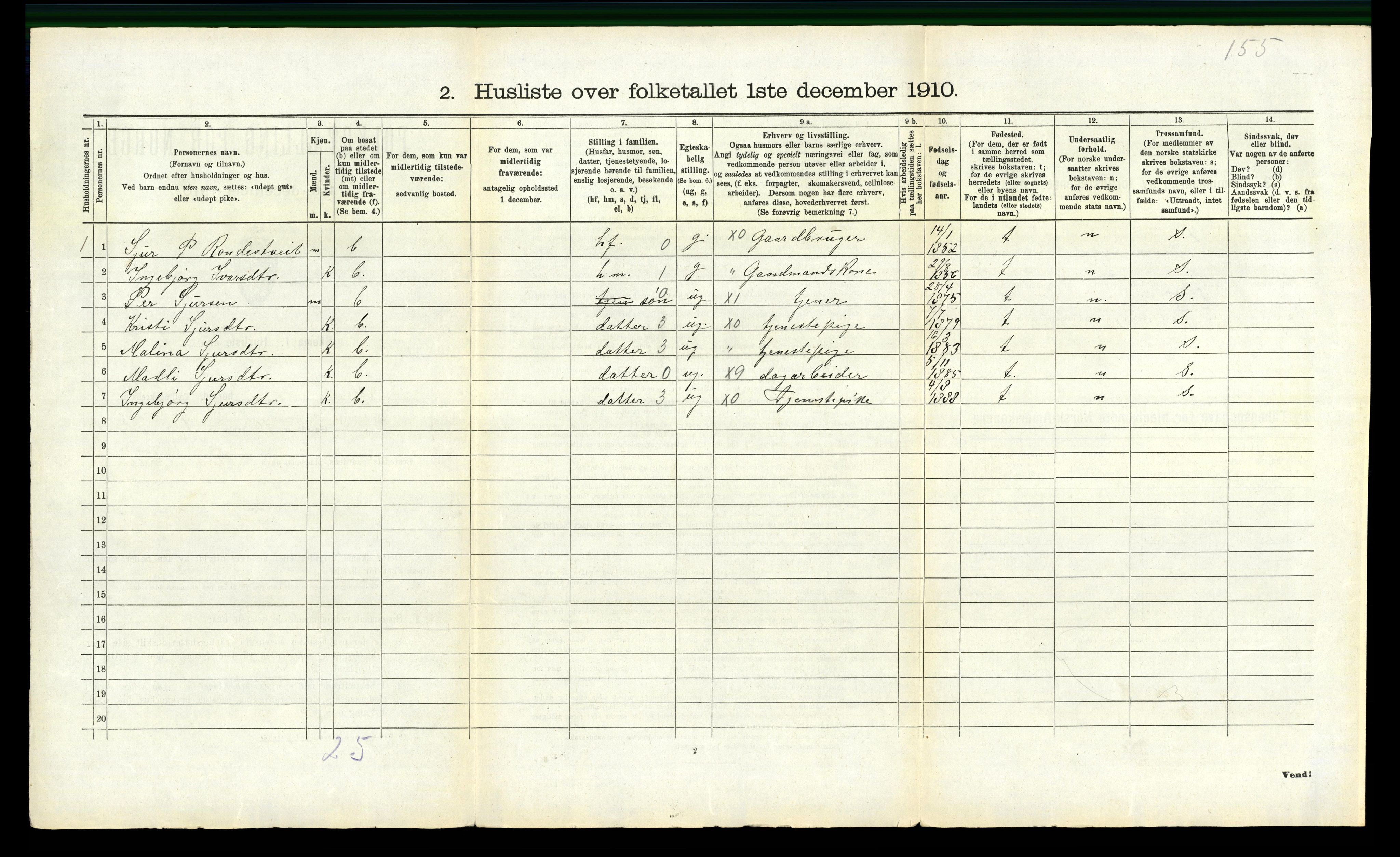 RA, 1910 census for Ulvik, 1910, p. 151