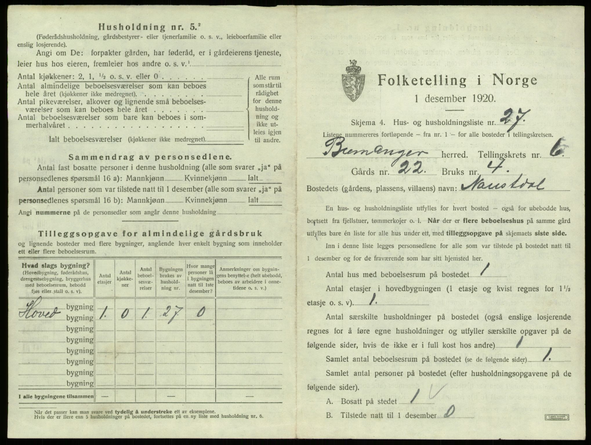 SAB, 1920 census for Bremanger, 1920, p. 562