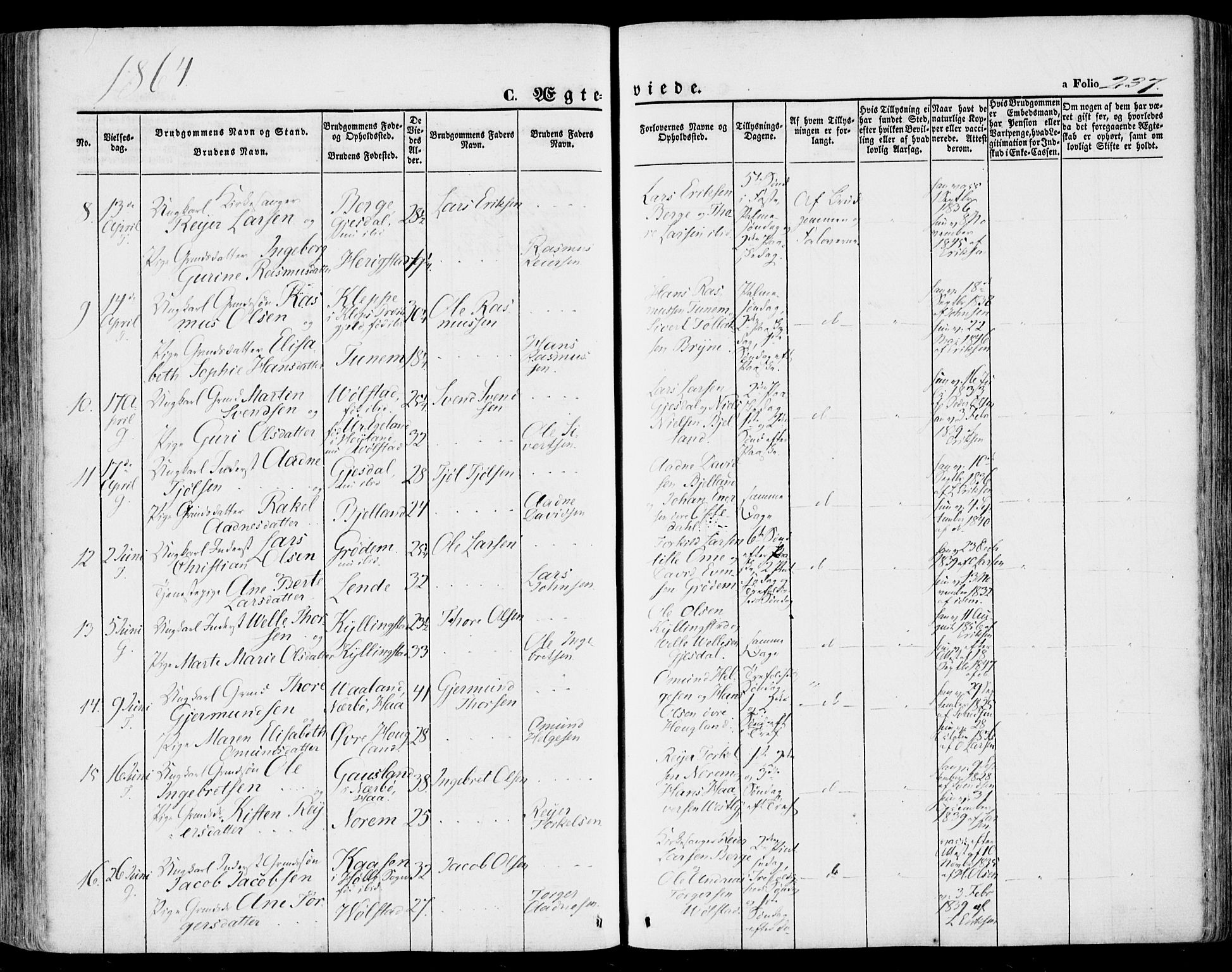Lye sokneprestkontor, SAST/A-101794/001/30BA/L0007: Parish register (official) no. A 6, 1856-1871, p. 237