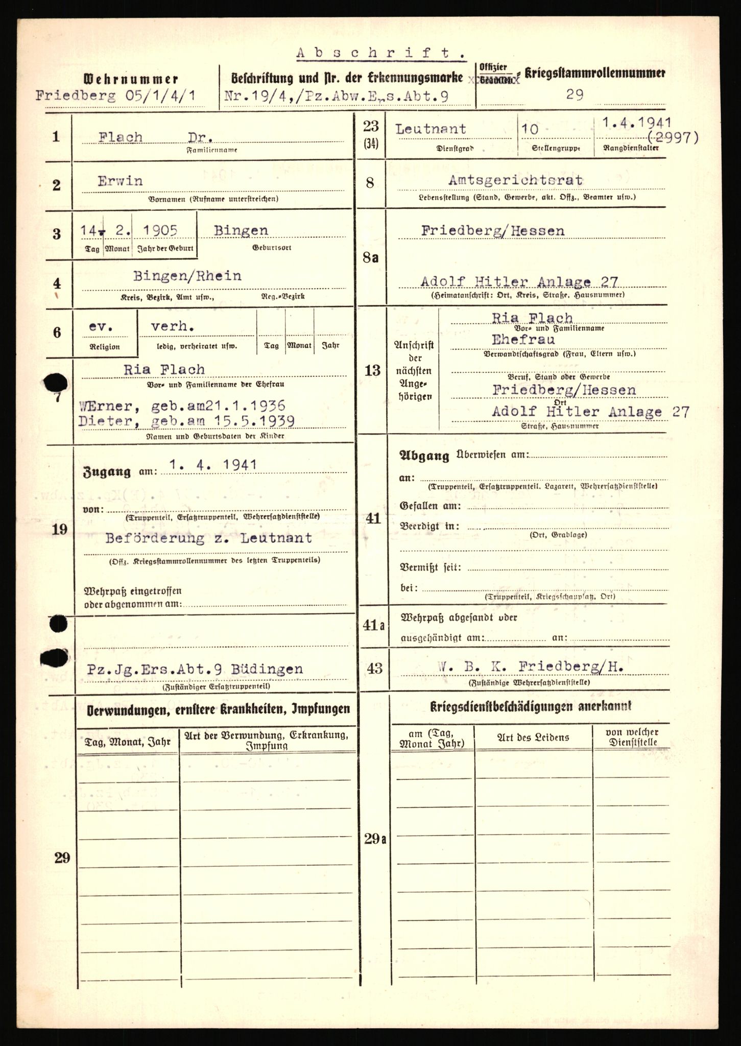 Forsvarets Overkommando. 2 kontor. Arkiv 11.4. Spredte tyske arkivsaker, AV/RA-RAFA-7031/D/Dar/Dara/L0018: Personalbøker, 1940-1945, p. 402