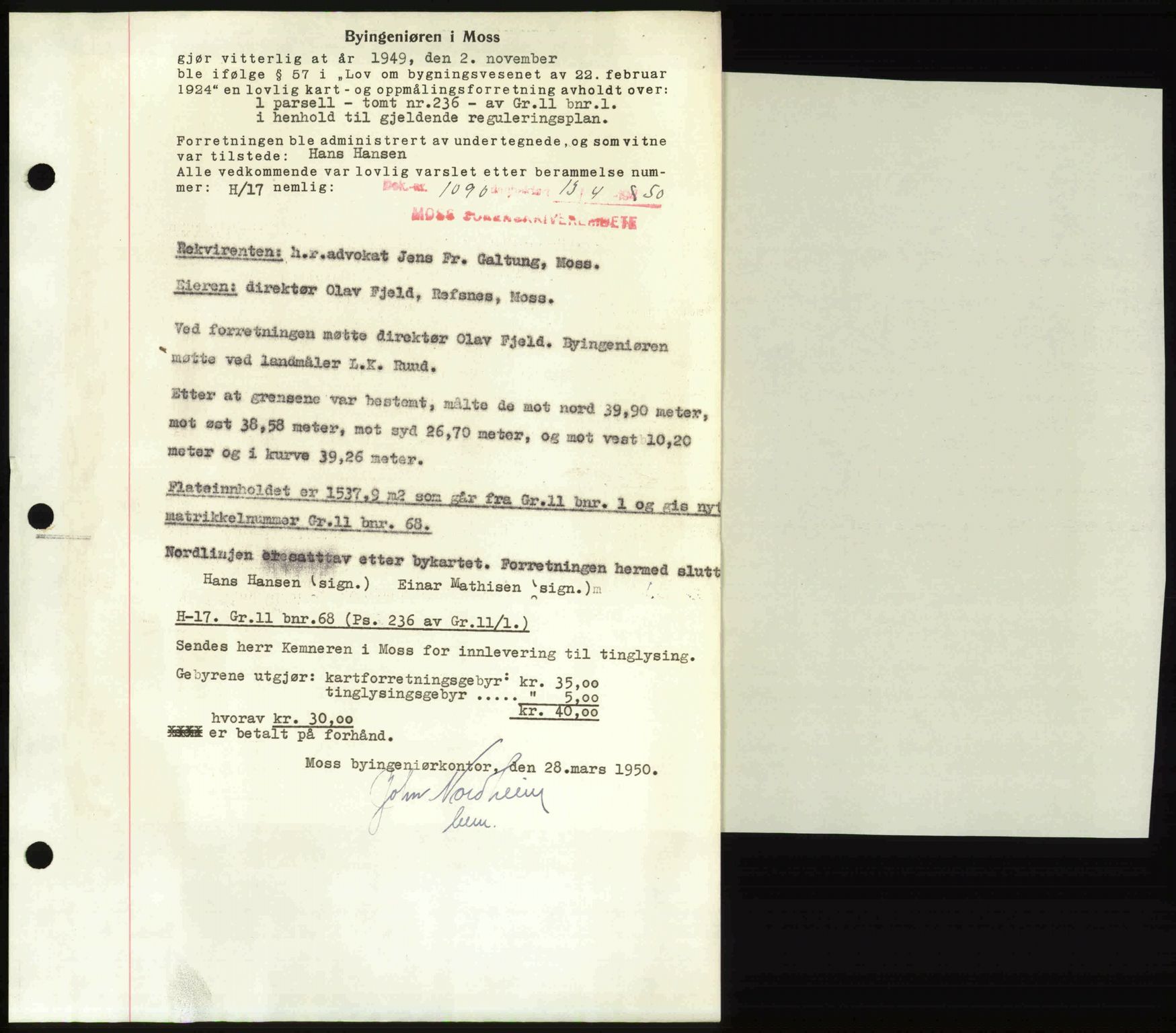 Moss sorenskriveri, SAO/A-10168: Mortgage book no. A25, 1950-1950, Diary no: : 1090/1950