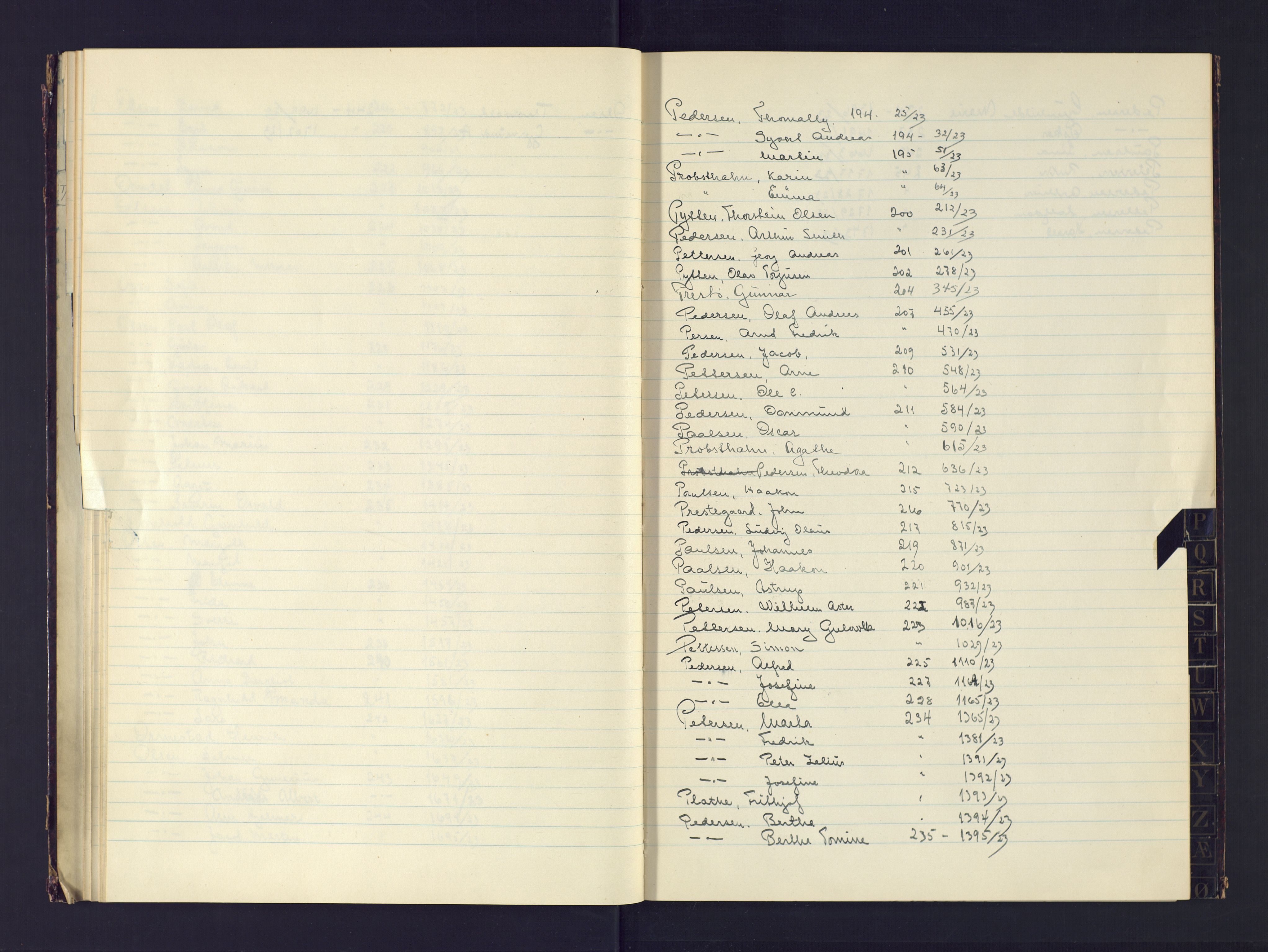 Kristiansand politikammer, AV/SAK-1243-0004/K/Ka/L0235: Register til passprotokoll, 1923, p. 36
