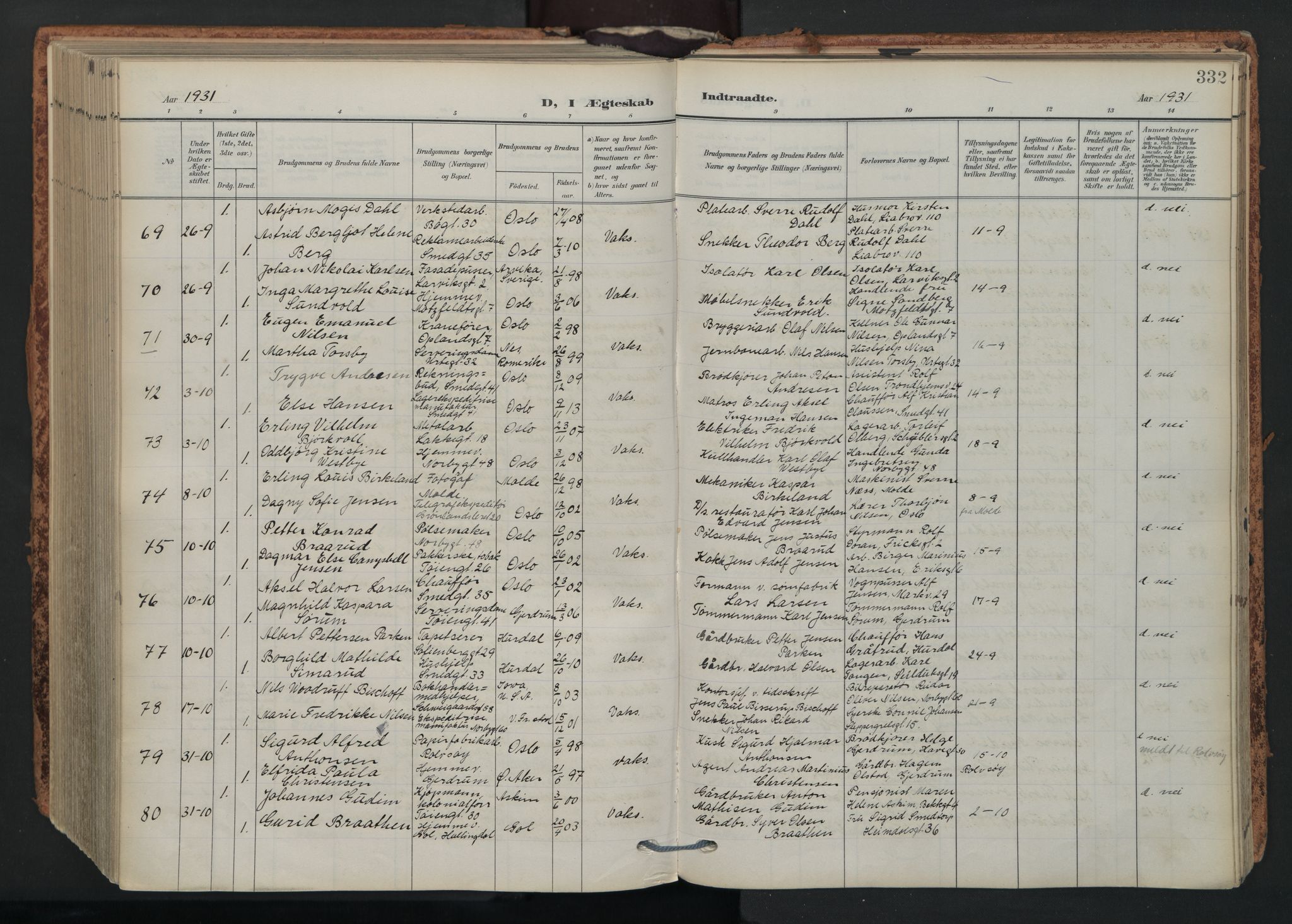 Grønland prestekontor Kirkebøker, AV/SAO-A-10848/F/Fa/L0017: Parish register (official) no. 17, 1906-1934, p. 332