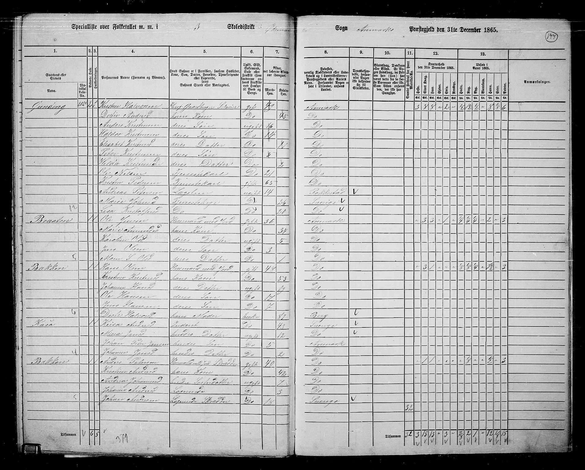 RA, 1865 census for Aremark, 1865, p. 167