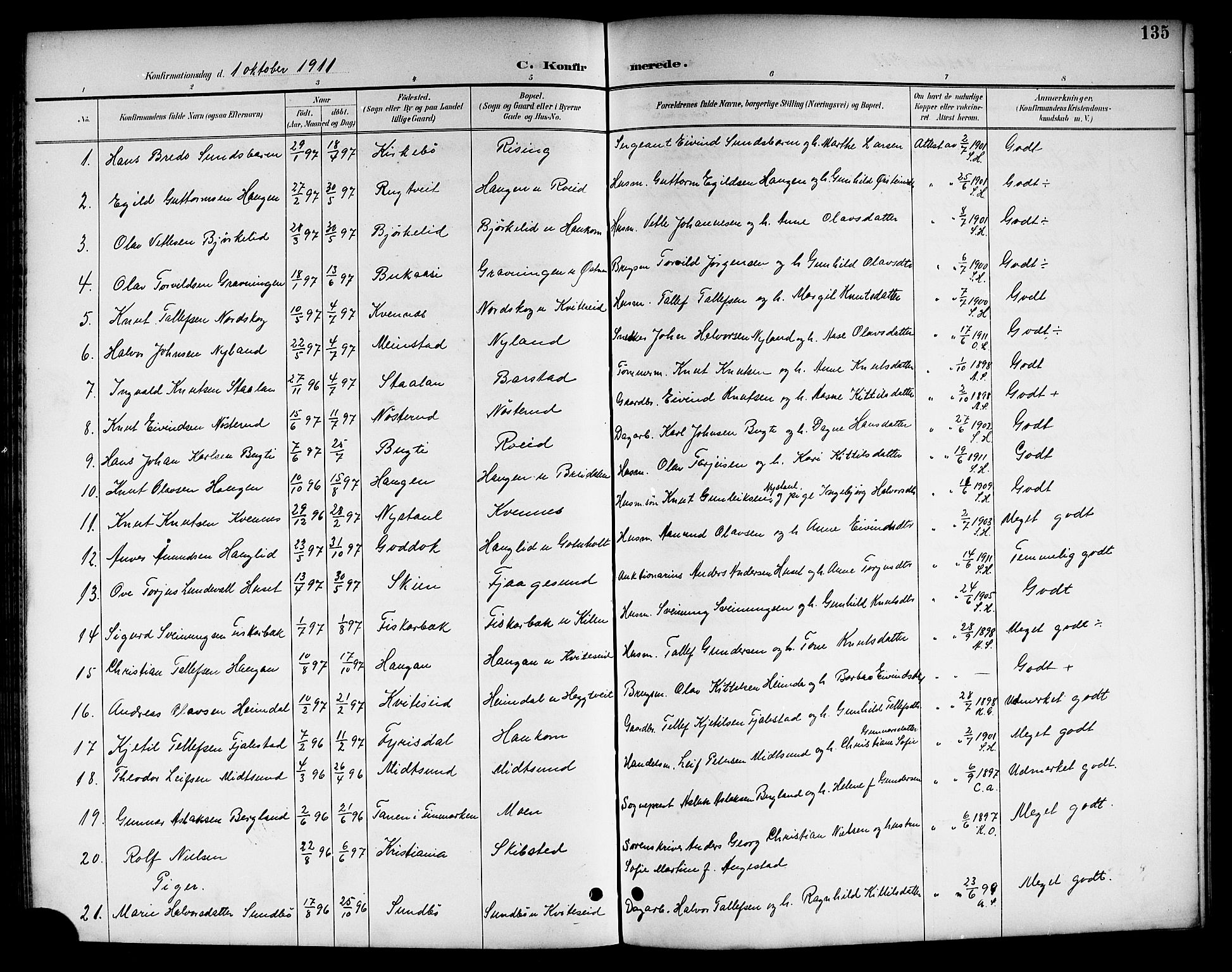Kviteseid kirkebøker, SAKO/A-276/G/Ga/L0002: Parish register (copy) no. I 2, 1893-1918, p. 135