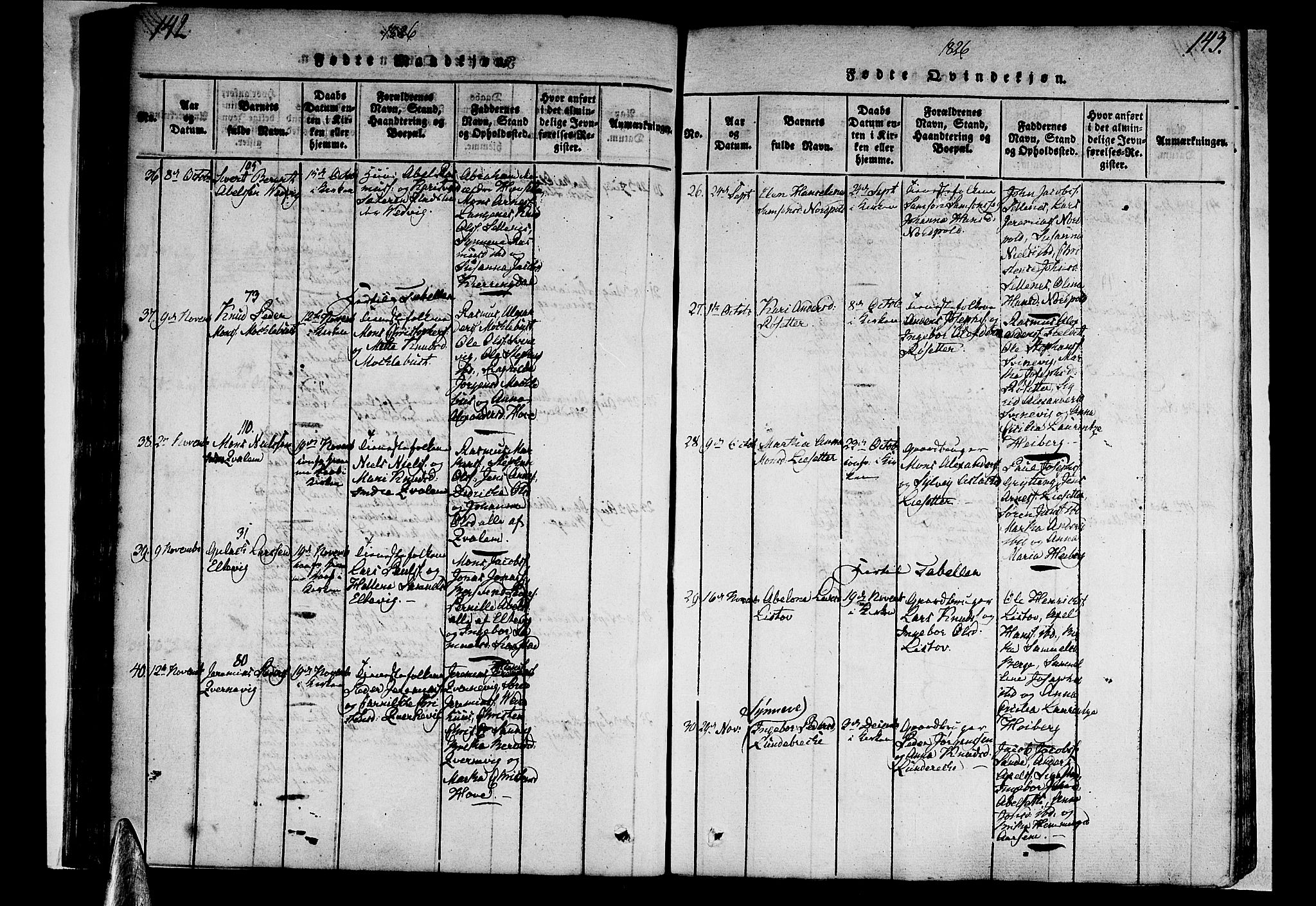Selje sokneprestembete, SAB/A-99938/H/Ha/Haa/Haaa: Parish register (official) no. A 8, 1816-1828, p. 142-143