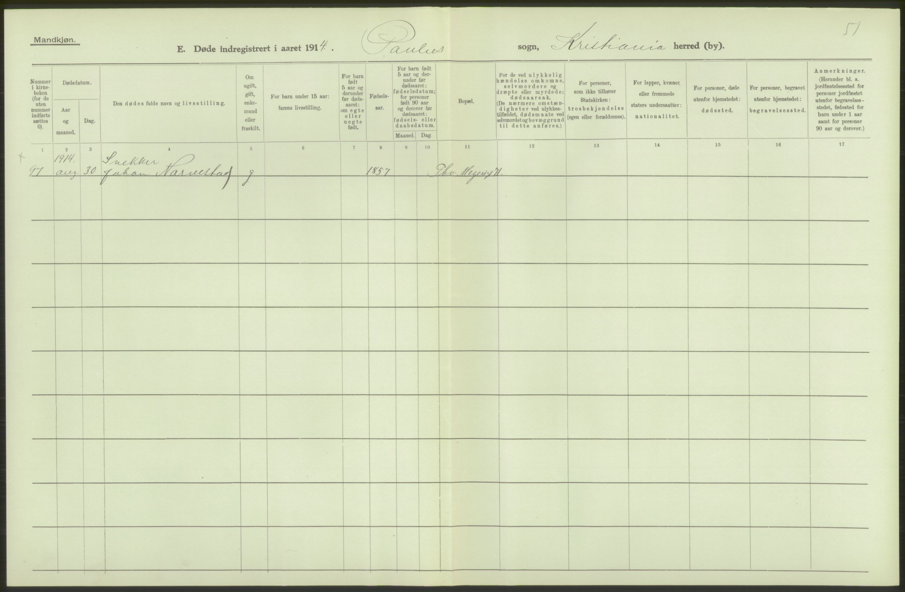 Statistisk sentralbyrå, Sosiodemografiske emner, Befolkning, AV/RA-S-2228/D/Df/Dfb/Dfbd/L0008: Kristiania: Døde, 1914, p. 254