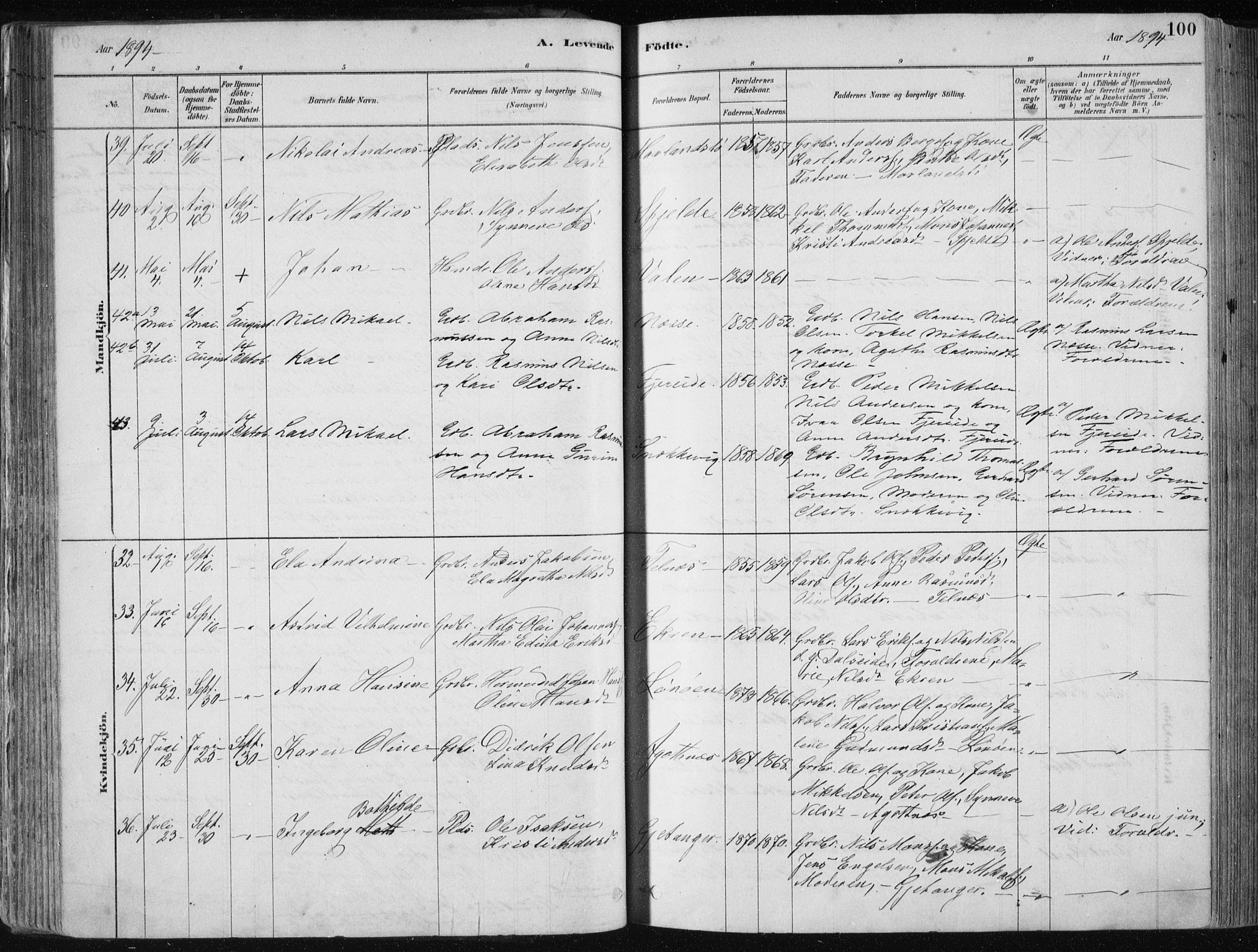 Fjell sokneprestembete, SAB/A-75301/H/Haa: Parish register (official) no. A  8, 1878-1898, p. 100