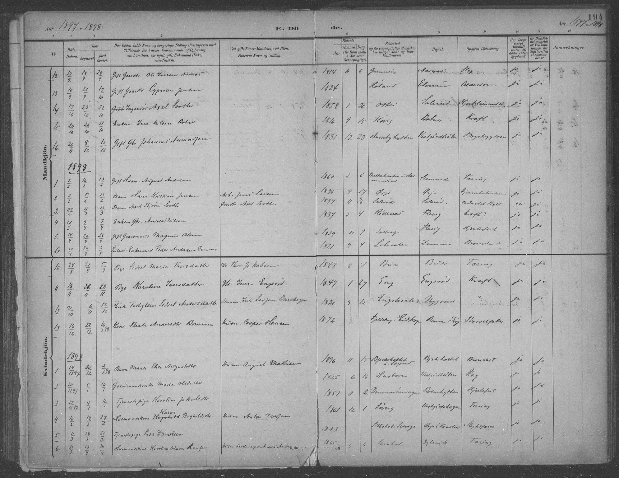 Aremark prestekontor Kirkebøker, SAO/A-10899/F/Fb/L0005: Parish register (official) no. II 5, 1895-1919, p. 194