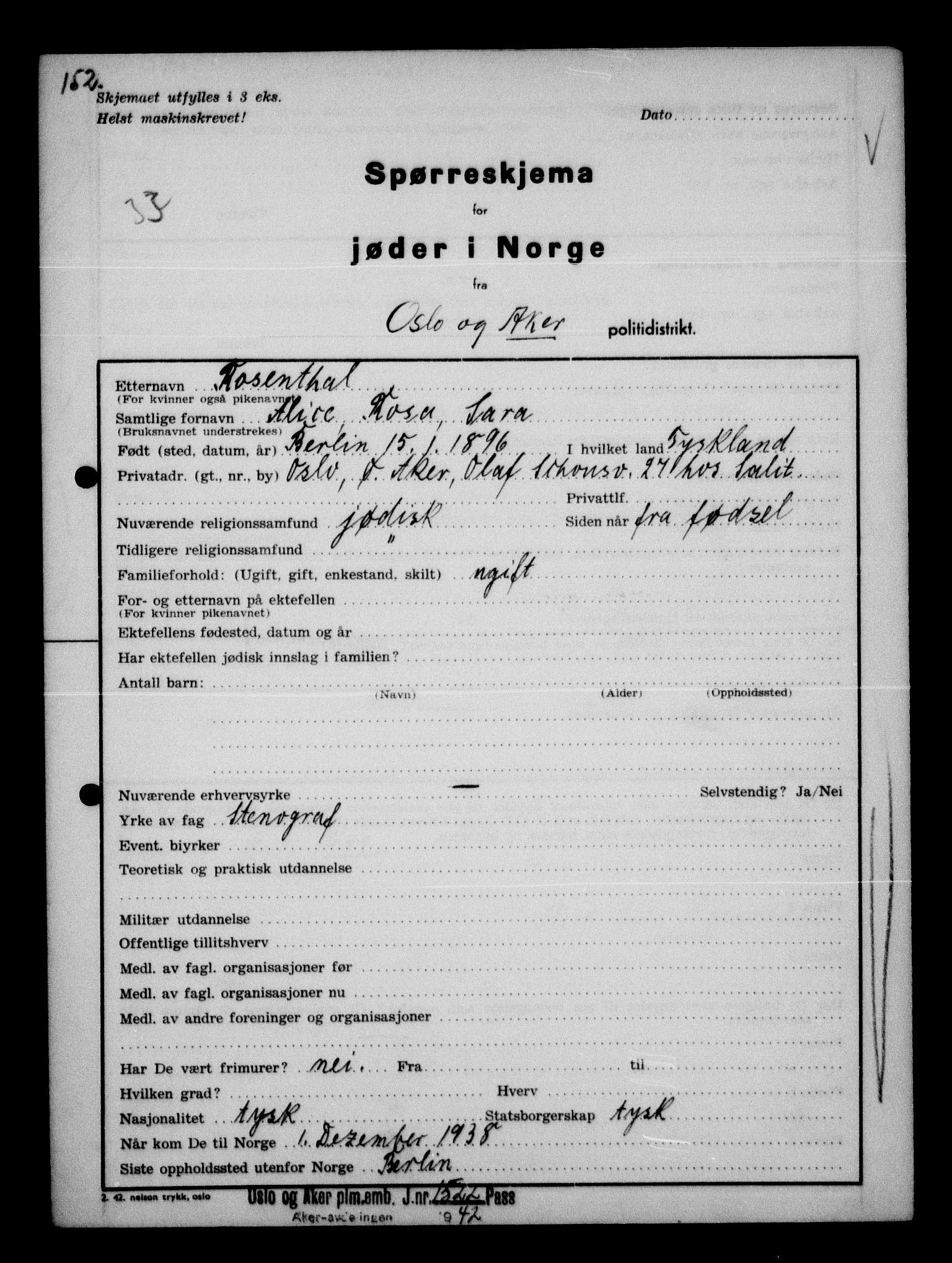 Statspolitiet - Hovedkontoret / Osloavdelingen, AV/RA-S-1329/G/Ga/L0012: Spørreskjema for jøder i Norge. 1: Aker 114- 207 (Levinson-Wozak) og 656 (Salomon). 2: Arendal-Hordaland. 3: Horten-Romerike.  , 1942, p. 117