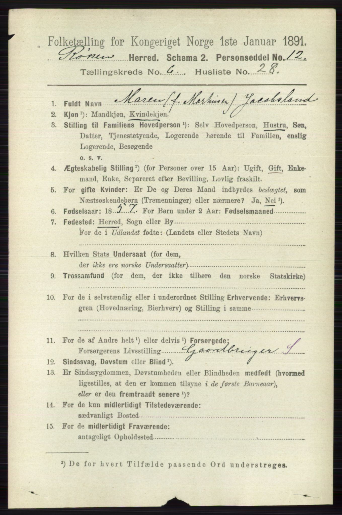 RA, 1891 census for 0627 Røyken, 1891, p. 3788