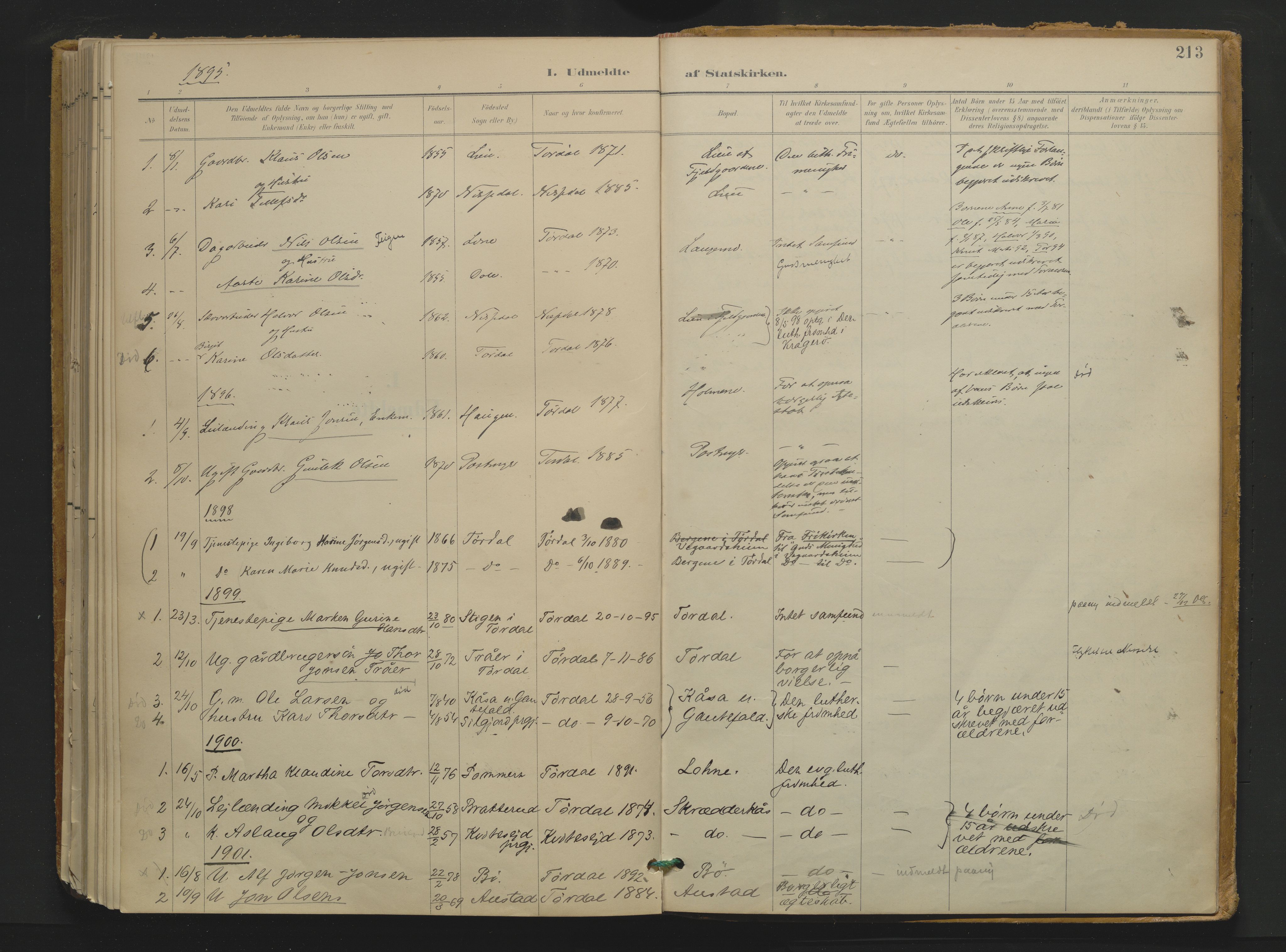 Drangedal kirkebøker, SAKO/A-258/F/Fa/L0013: Parish register (official) no. 13, 1895-1919, p. 213