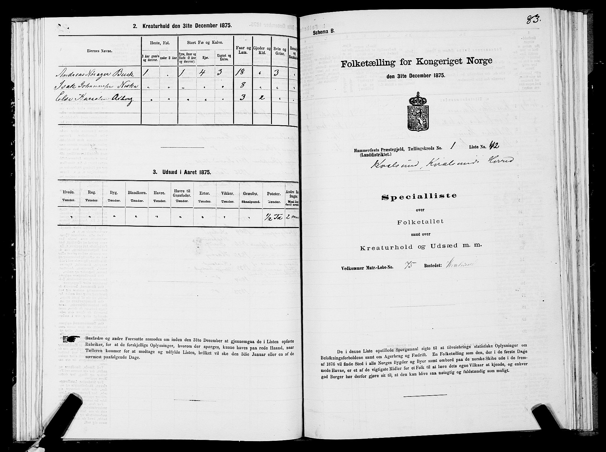 SATØ, 1875 census for 2016L Hammerfest/Hammerfest og Kvalsund, 1875, p. 2083