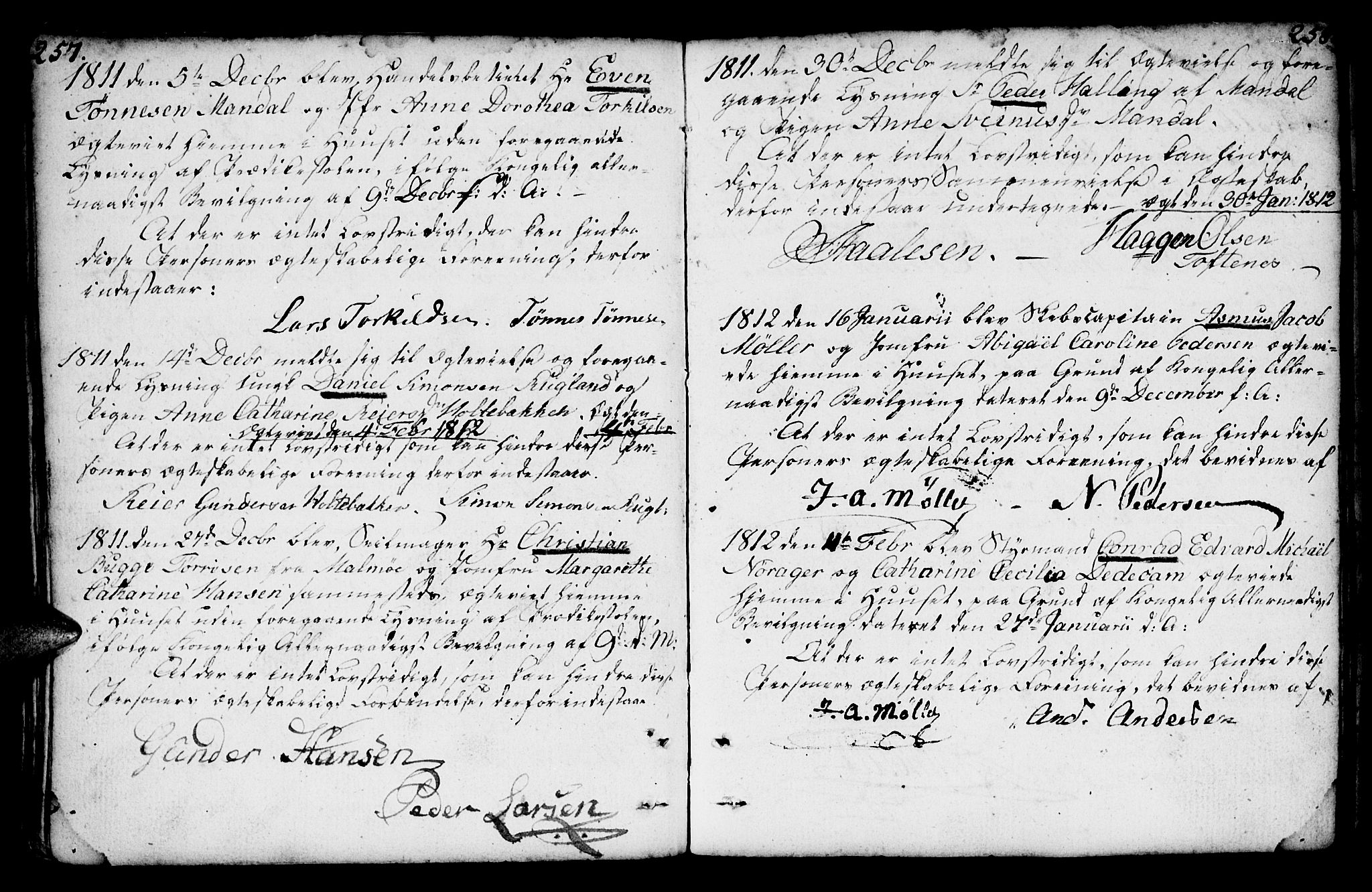 Mandal sokneprestkontor, AV/SAK-1111-0030/F/Fa/Faa/L0007: Parish register (official) no. A 7, 1783-1818, p. 257-258