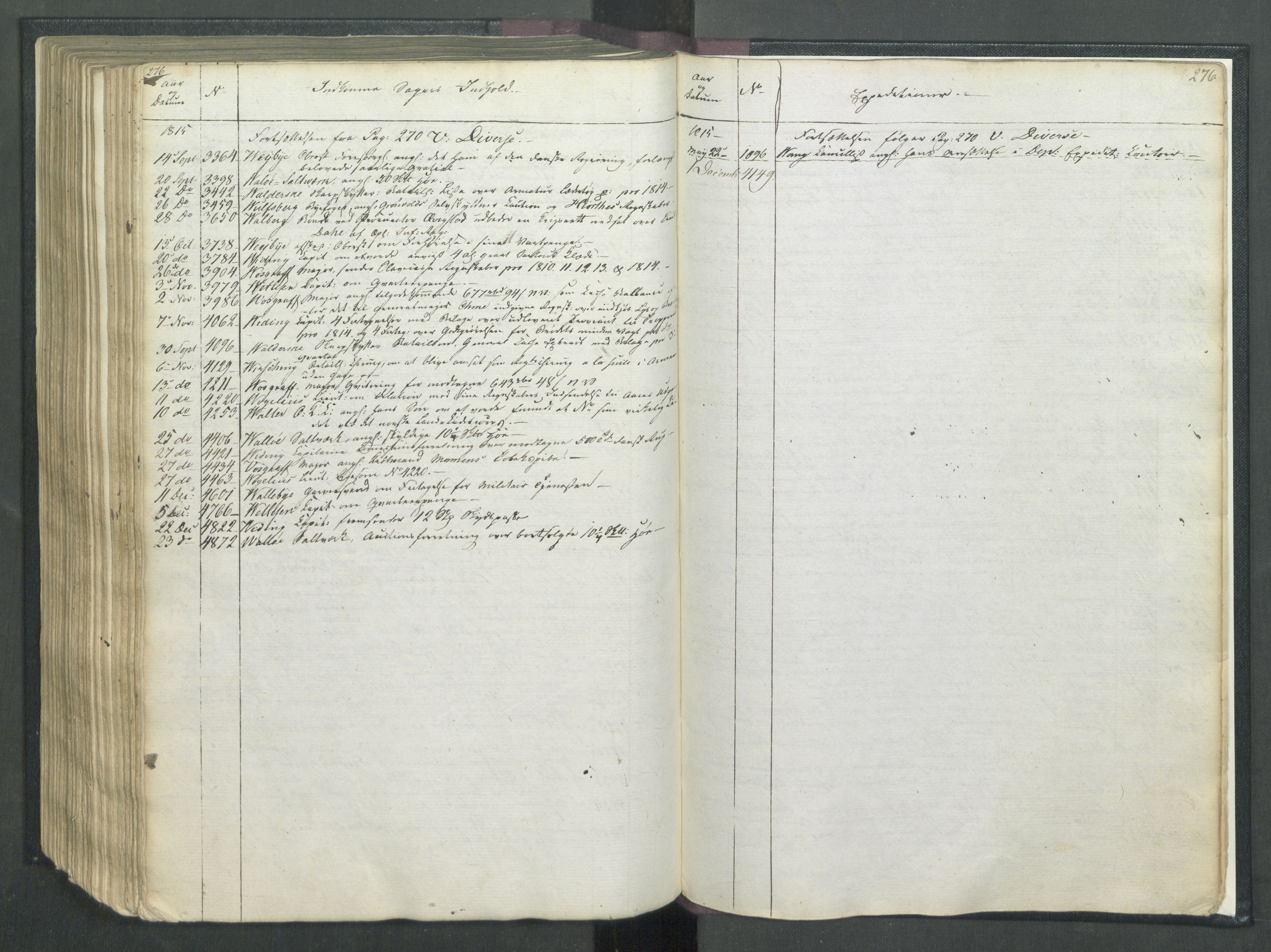 Armédepartementet, RA/RAFA-3493/C/Ca/L0007: 6. Departements Register, 1815, p. 276