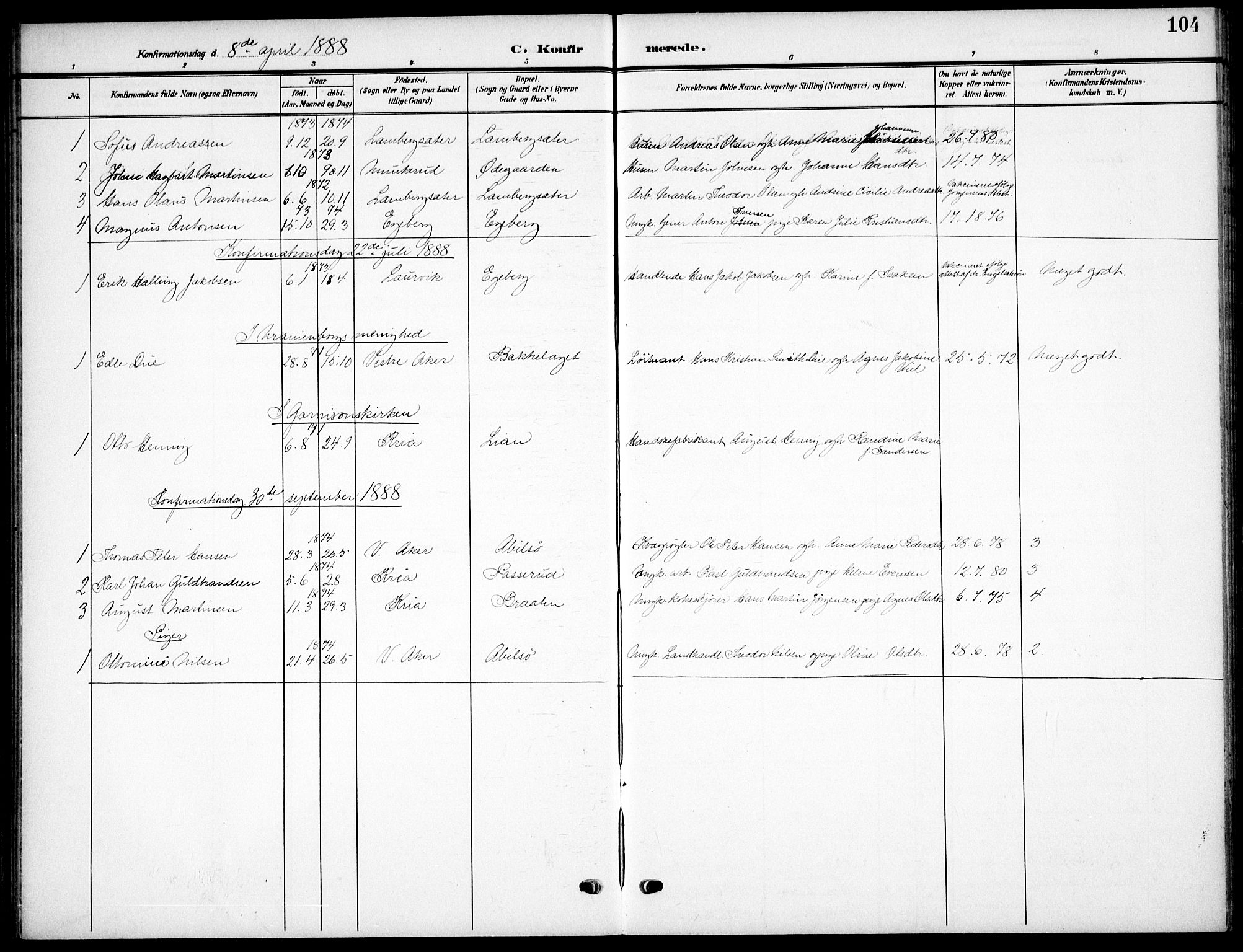 Nordstrand prestekontor Kirkebøker, SAO/A-10362a/F/Fa/L0000: Parish register (official) no. I 0, 1881-1900, p. 104