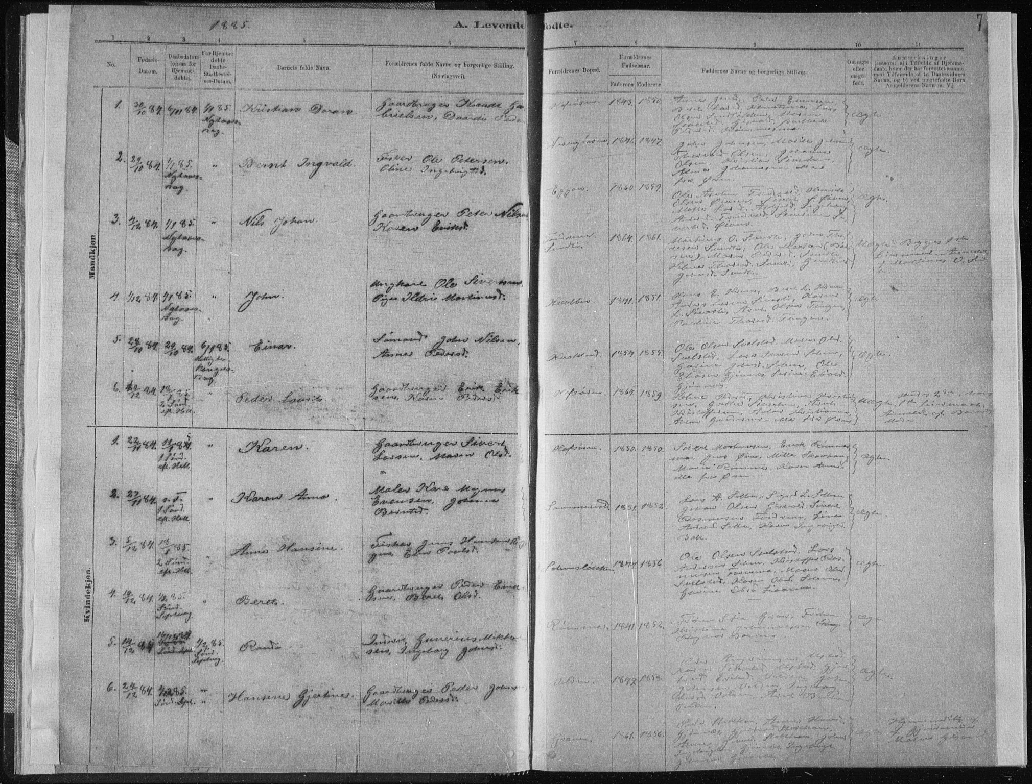 Ministerialprotokoller, klokkerbøker og fødselsregistre - Sør-Trøndelag, AV/SAT-A-1456/668/L0818: Parish register (copy) no. 668C07, 1885-1898, p. 1v-7h