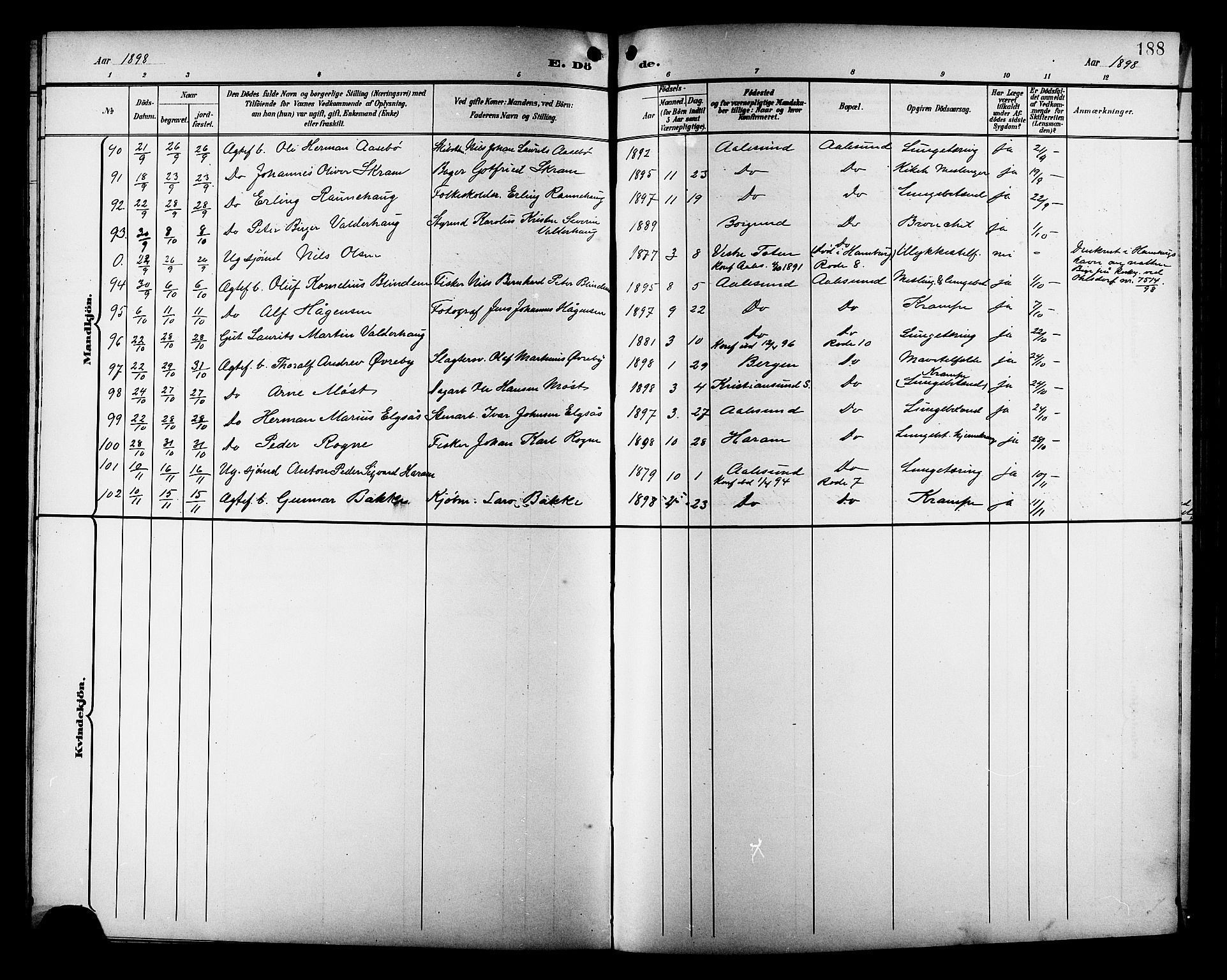 Ministerialprotokoller, klokkerbøker og fødselsregistre - Møre og Romsdal, AV/SAT-A-1454/529/L0469: Parish register (copy) no. 529C06, 1898-1906, p. 188