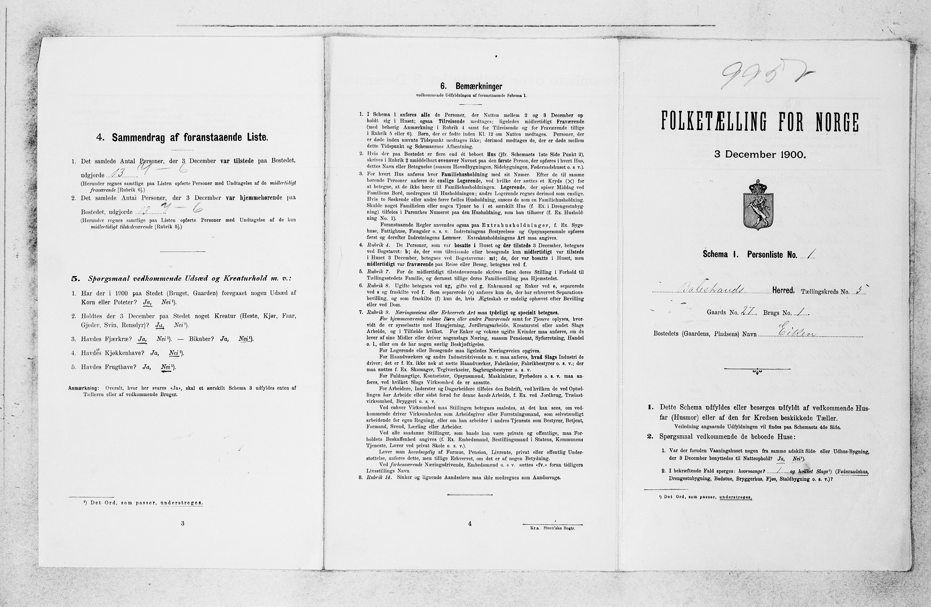 SAB, 1900 census for Balestrand, 1900, p. 340