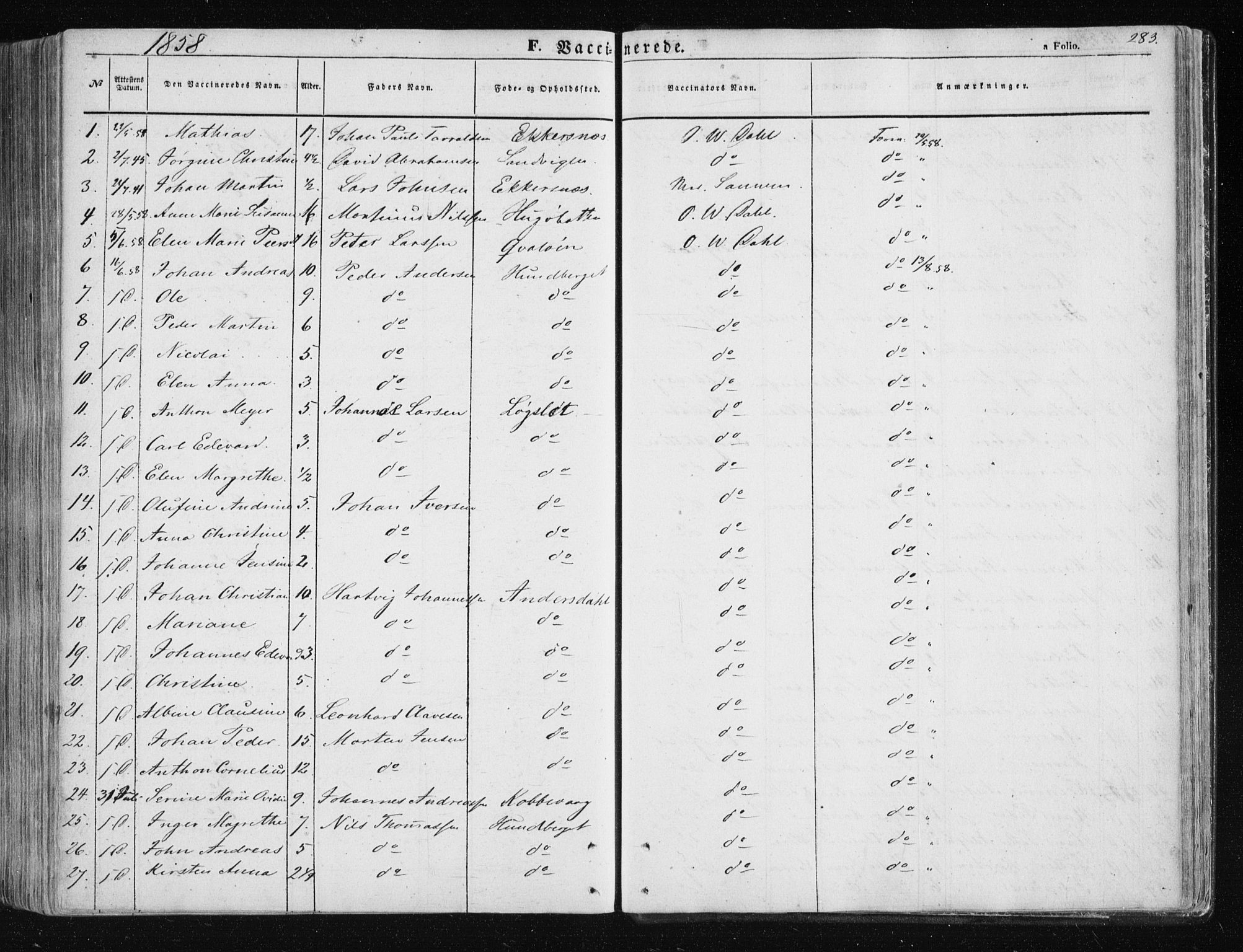 Tromsøysund sokneprestkontor, SATØ/S-1304/G/Ga/L0001kirke: Parish register (official) no. 1, 1856-1867, p. 283