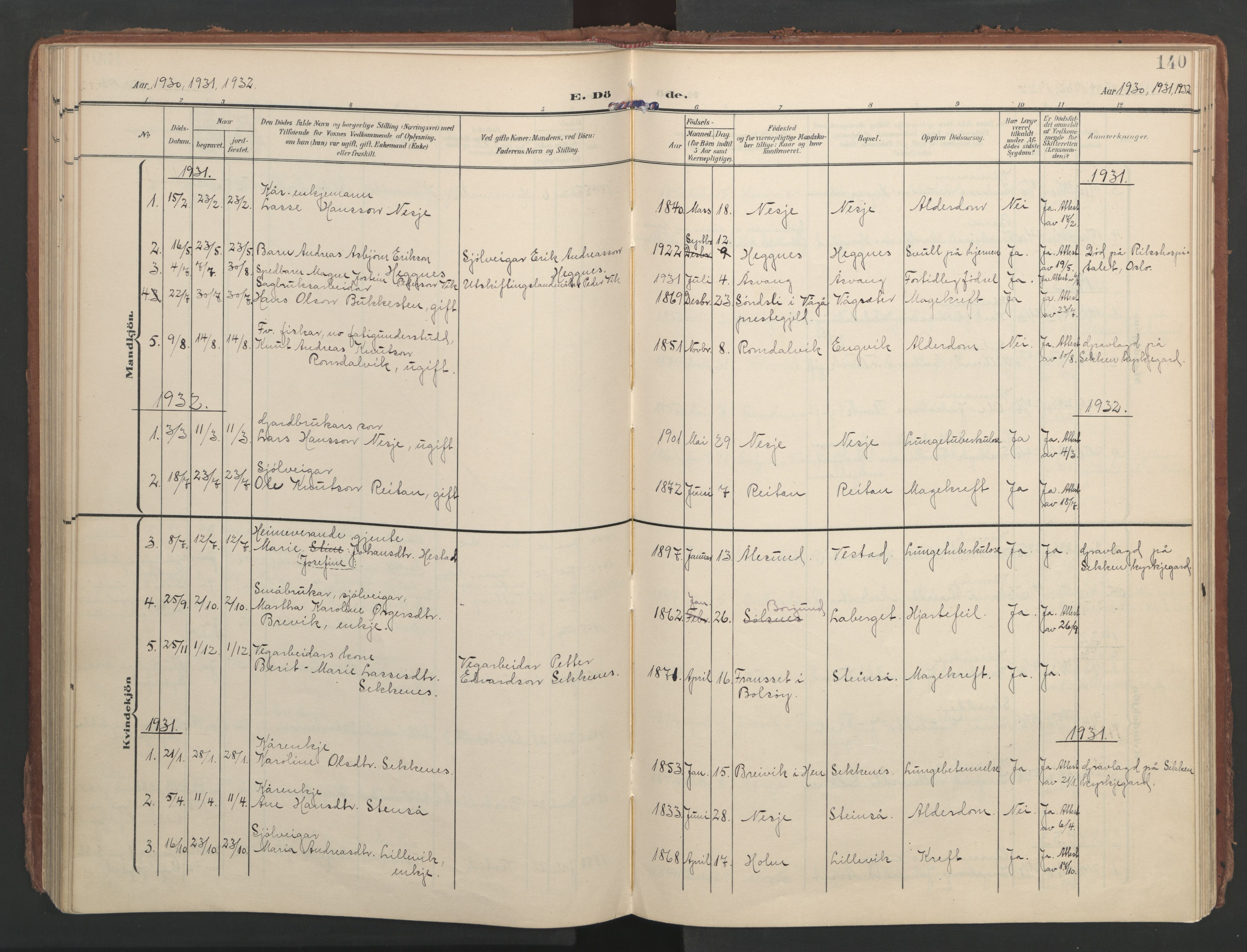 Ministerialprotokoller, klokkerbøker og fødselsregistre - Møre og Romsdal, AV/SAT-A-1454/547/L0605: Parish register (official) no. 547A07, 1907-1936, p. 140