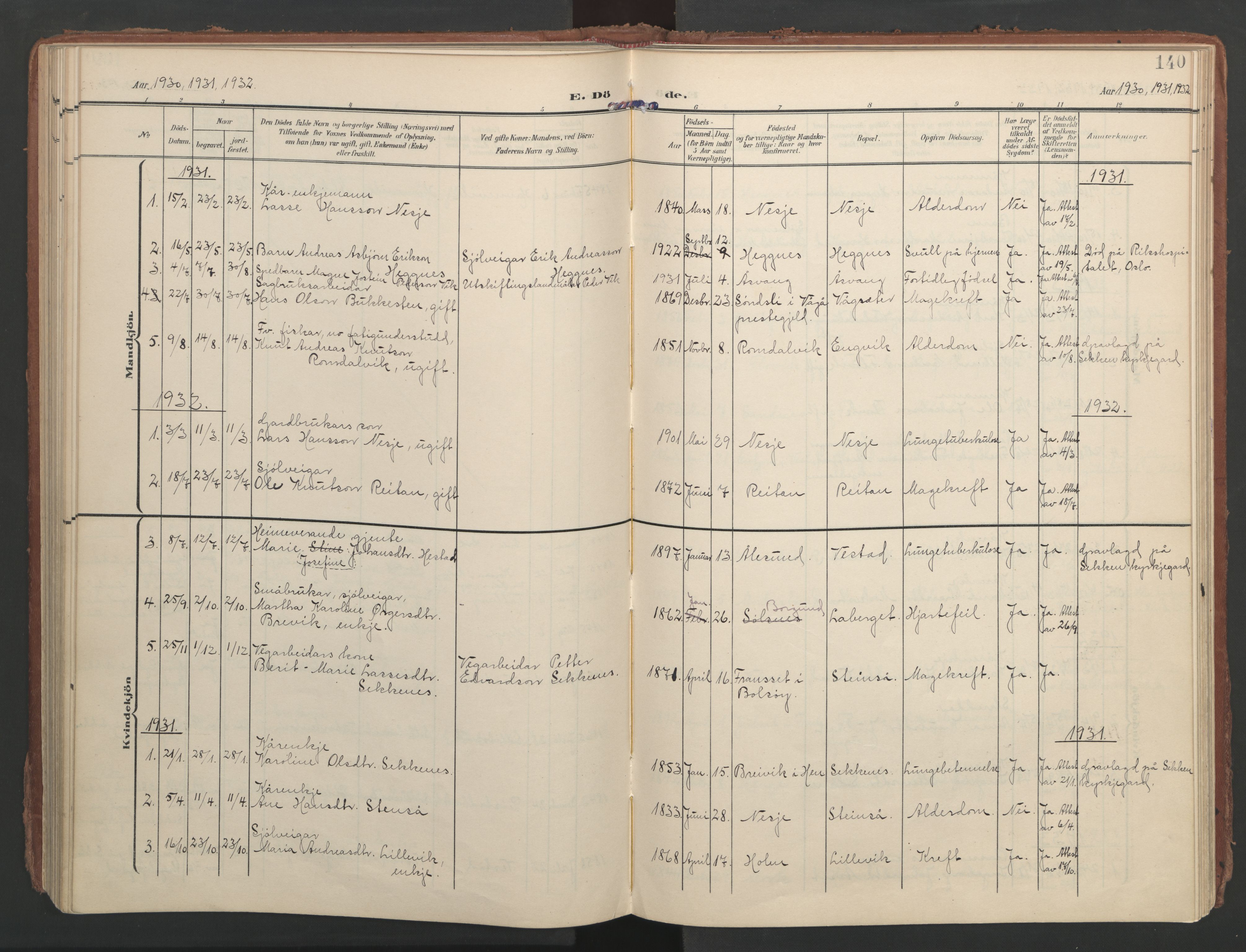 Ministerialprotokoller, klokkerbøker og fødselsregistre - Møre og Romsdal, SAT/A-1454/547/L0605: Parish register (official) no. 547A07, 1907-1936, p. 140