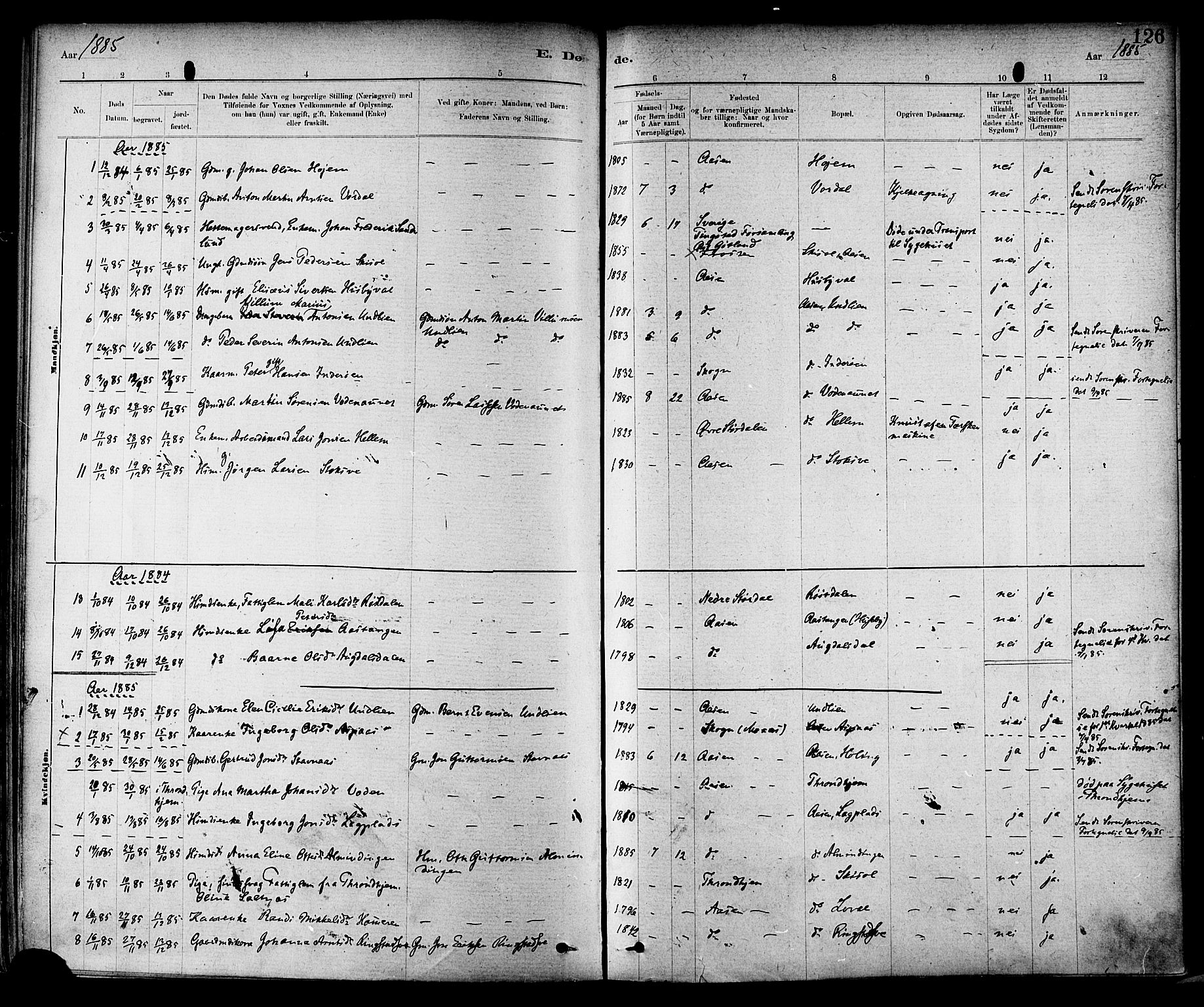 Ministerialprotokoller, klokkerbøker og fødselsregistre - Nord-Trøndelag, SAT/A-1458/714/L0130: Parish register (official) no. 714A01, 1878-1895, p. 126