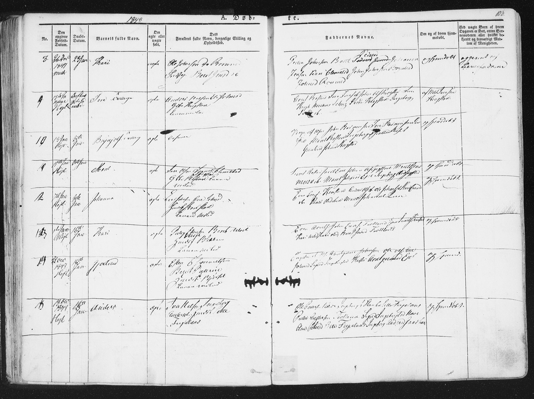 Ministerialprotokoller, klokkerbøker og fødselsregistre - Sør-Trøndelag, SAT/A-1456/691/L1074: Parish register (official) no. 691A06, 1842-1852, p. 103