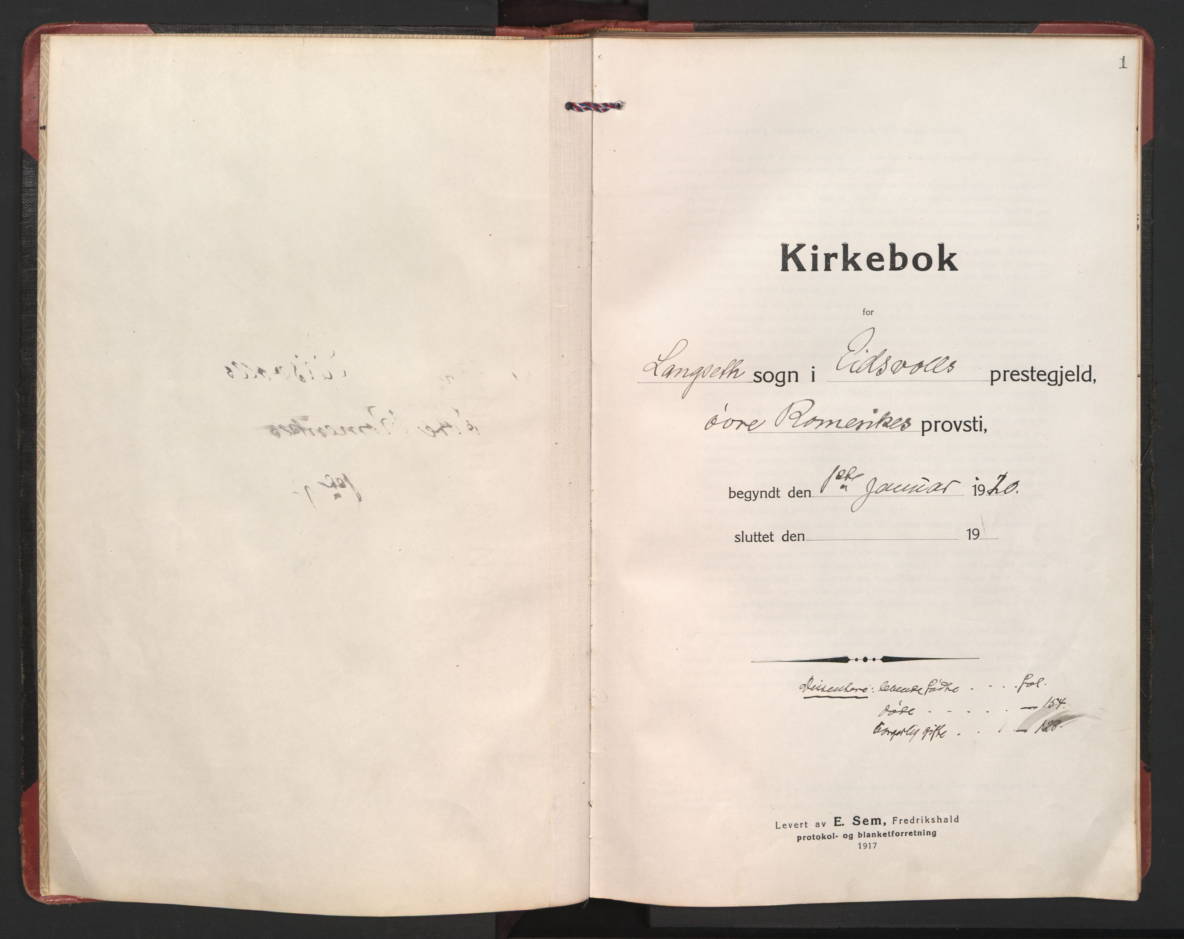 Eidsvoll prestekontor Kirkebøker, AV/SAO-A-10888/F/Fb/L0005: Parish register (official) no. II 5, 1920-1923, p. 1