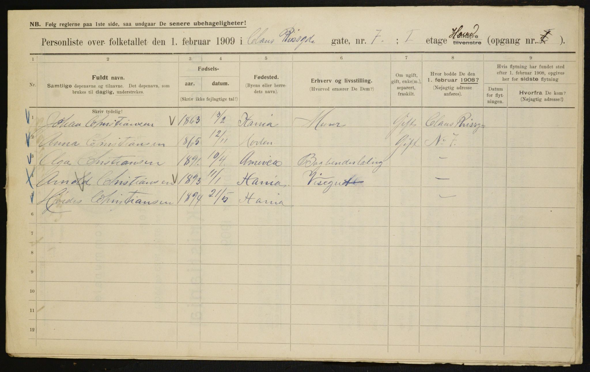 OBA, Municipal Census 1909 for Kristiania, 1909, p. 11525