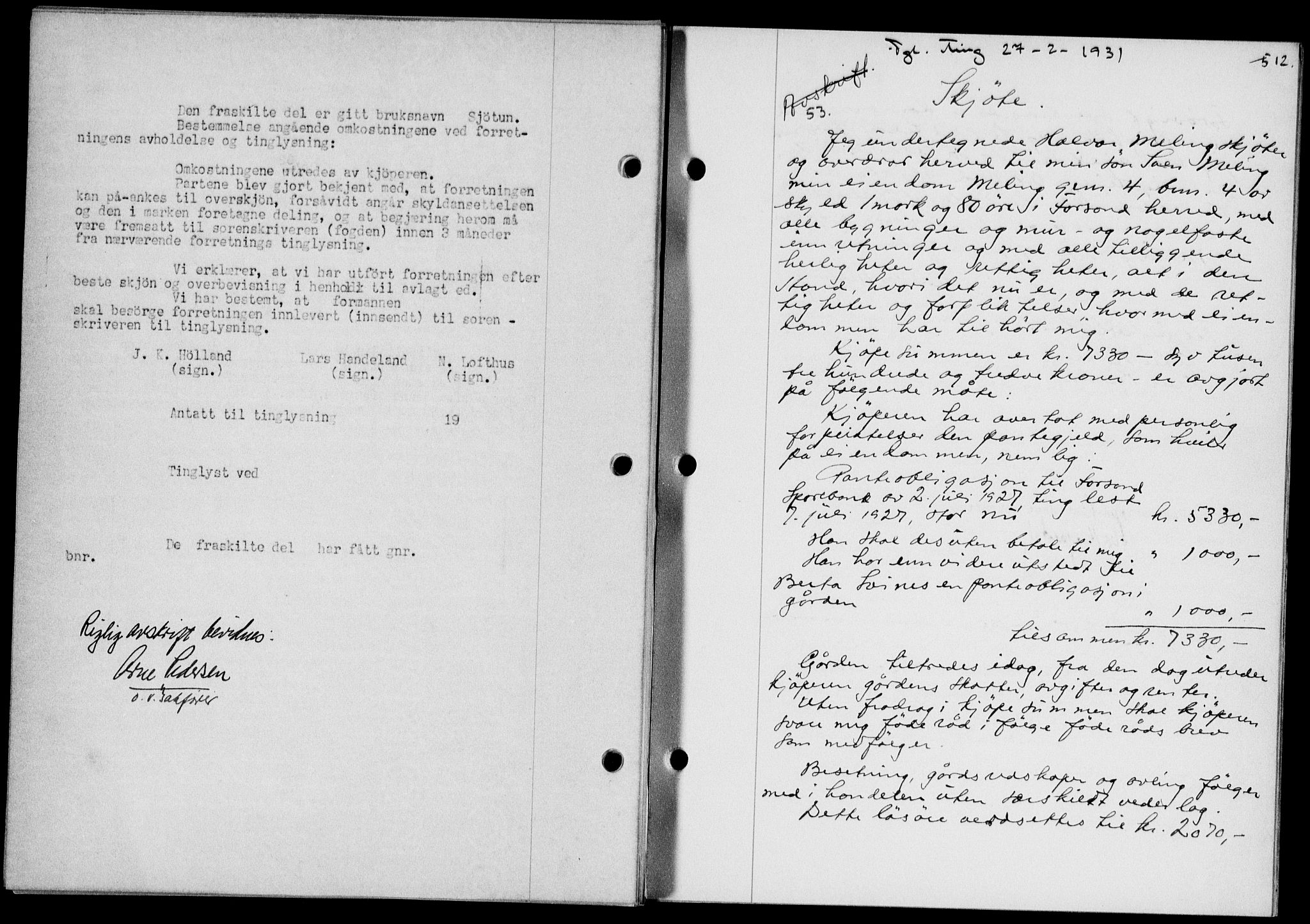 Ryfylke tingrett, SAST/A-100055/001/II/IIB/L0061: Mortgage book no. 40, 1930-1931, Deed date: 27.02.1931