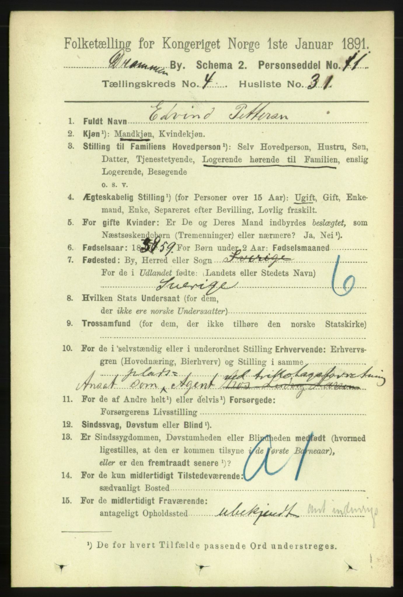 RA, 1891 census for 0602 Drammen, 1891, p. 5671