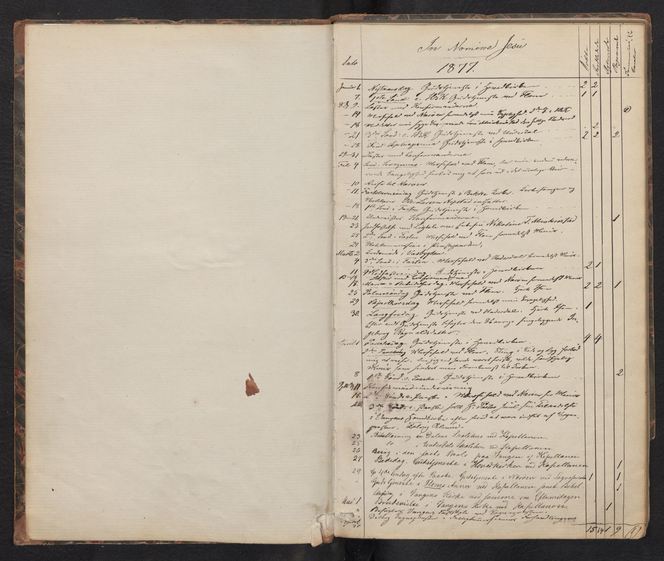 Aurland sokneprestembete, SAB/A-99937/H/Ha/Haf: Diary records no. F 1, 1877-1890, p. 1b-2a
