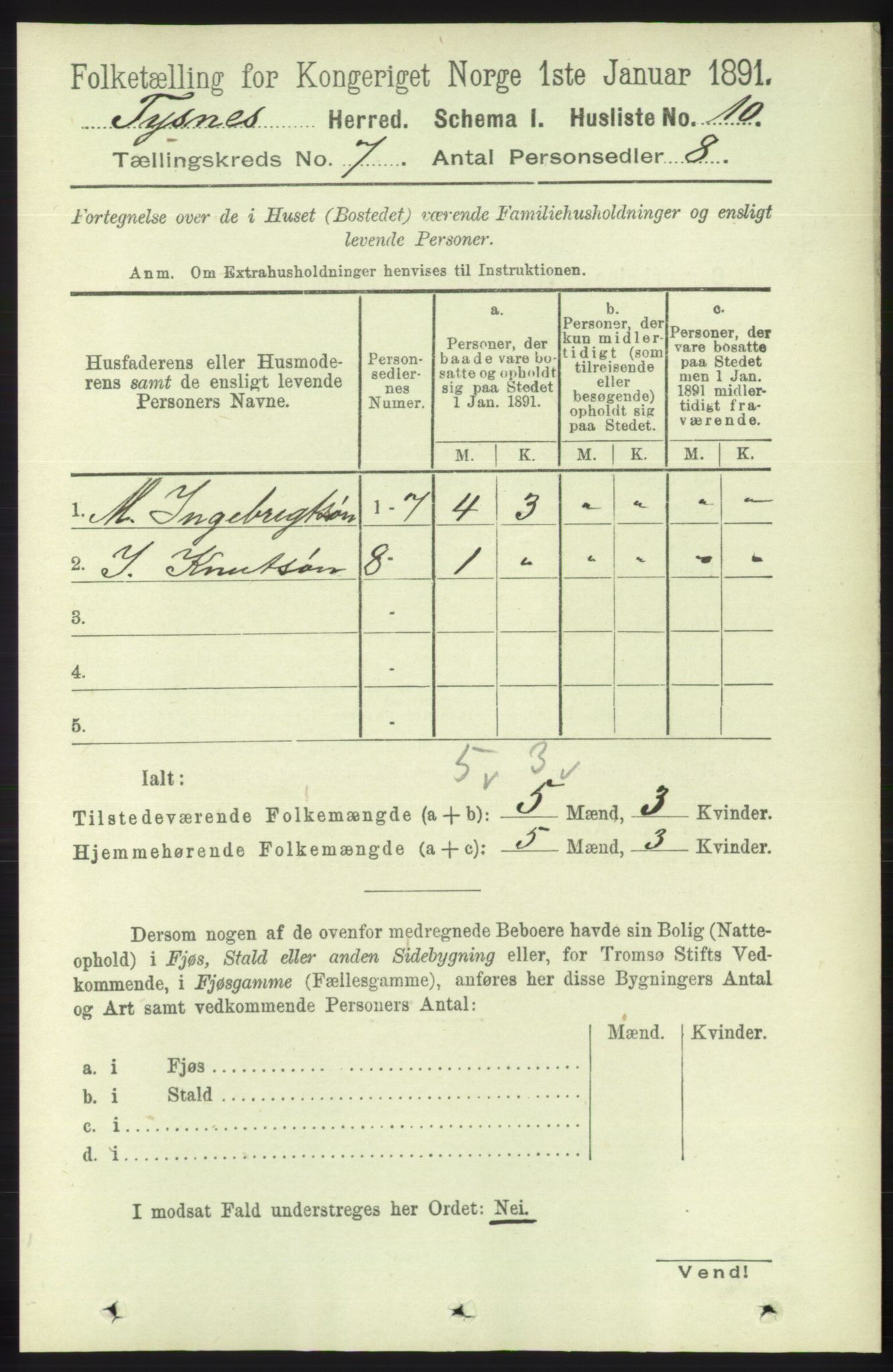 RA, 1891 census for 1223 Tysnes, 1891, p. 2770