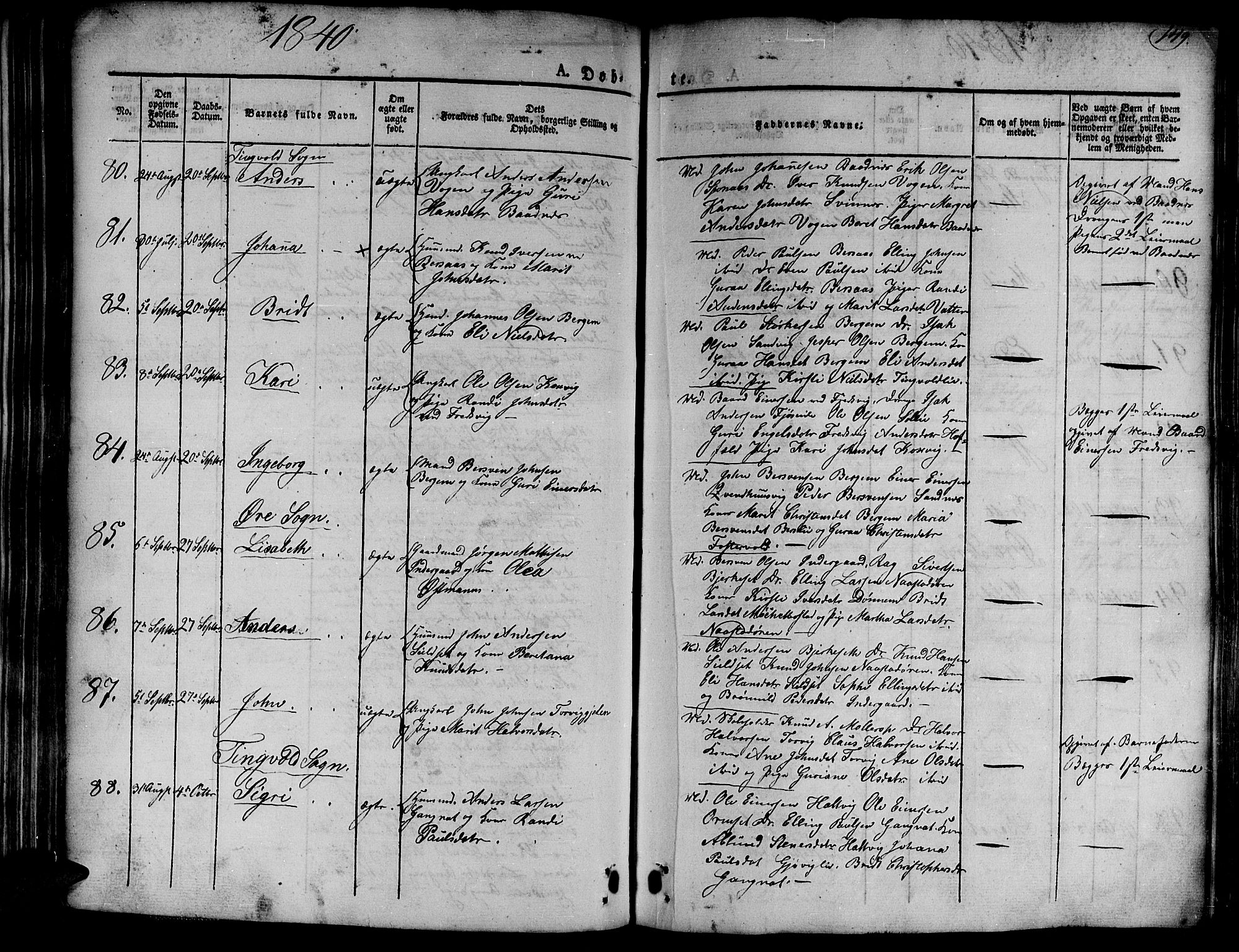 Ministerialprotokoller, klokkerbøker og fødselsregistre - Møre og Romsdal, AV/SAT-A-1454/586/L0983: Parish register (official) no. 586A09, 1829-1843, p. 149