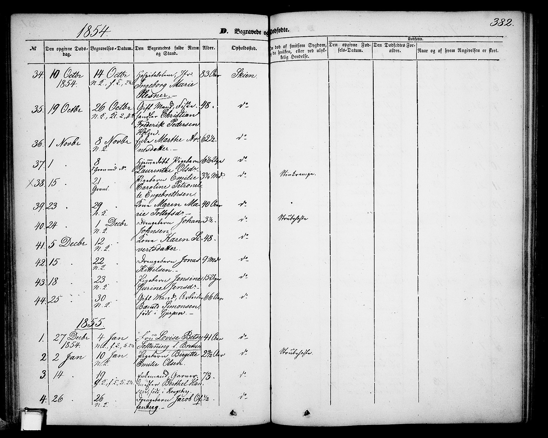 Skien kirkebøker, SAKO/A-302/G/Ga/L0004: Parish register (copy) no. 4, 1843-1867, p. 382