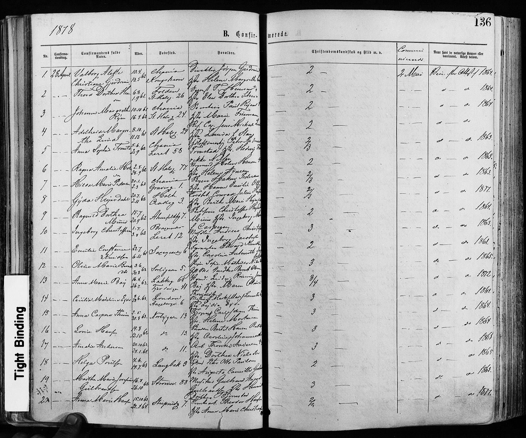 Grønland prestekontor Kirkebøker, AV/SAO-A-10848/F/Fa/L0005: Parish register (official) no. 5, 1869-1880, p. 136