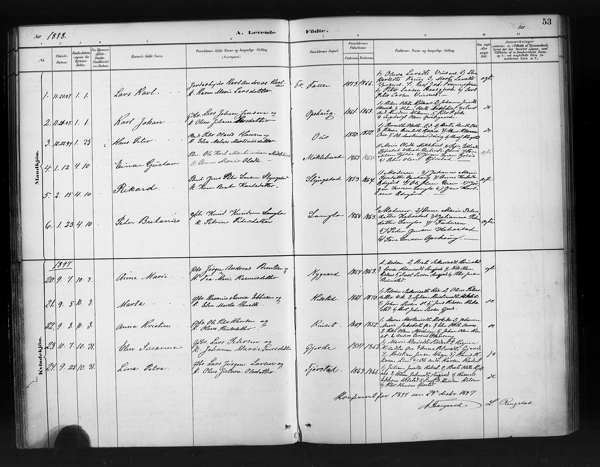 Ministerialprotokoller, klokkerbøker og fødselsregistre - Møre og Romsdal, AV/SAT-A-1454/520/L0283: Parish register (official) no. 520A12, 1882-1898, p. 53