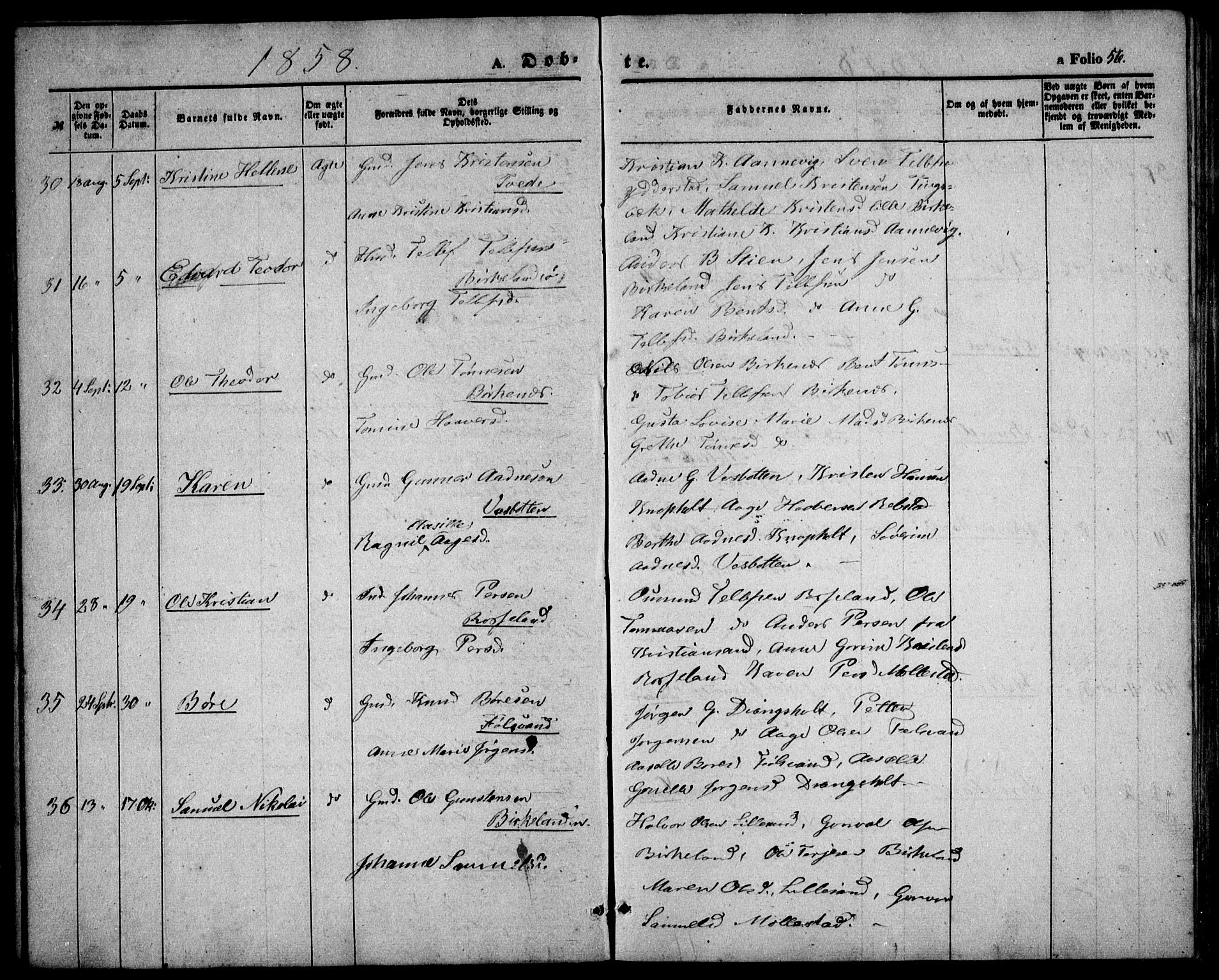 Birkenes sokneprestkontor, AV/SAK-1111-0004/F/Fb/L0002: Parish register (copy) no. B 2, 1849-1876, p. 56