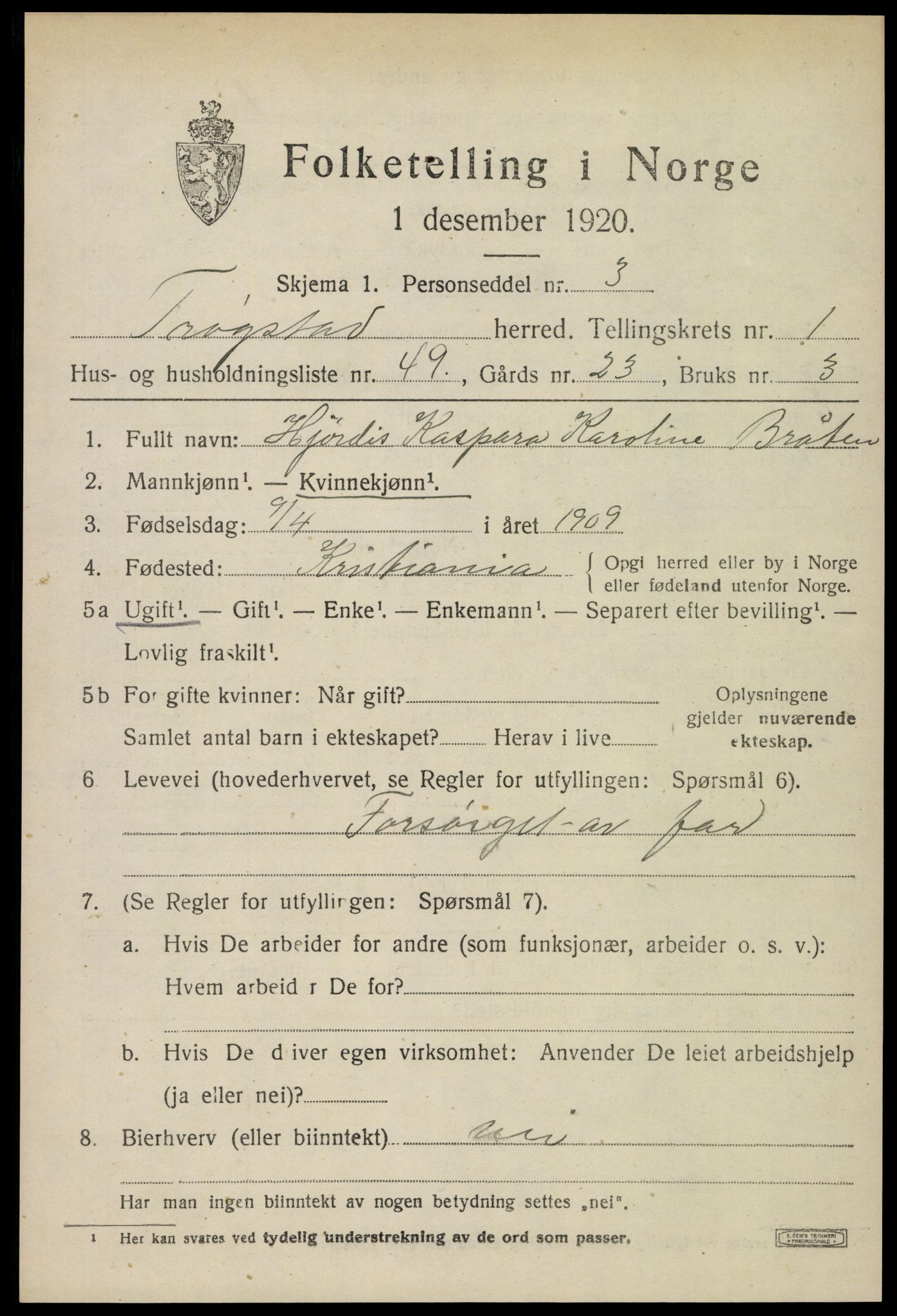 SAO, 1920 census for Trøgstad, 1920, p. 2008